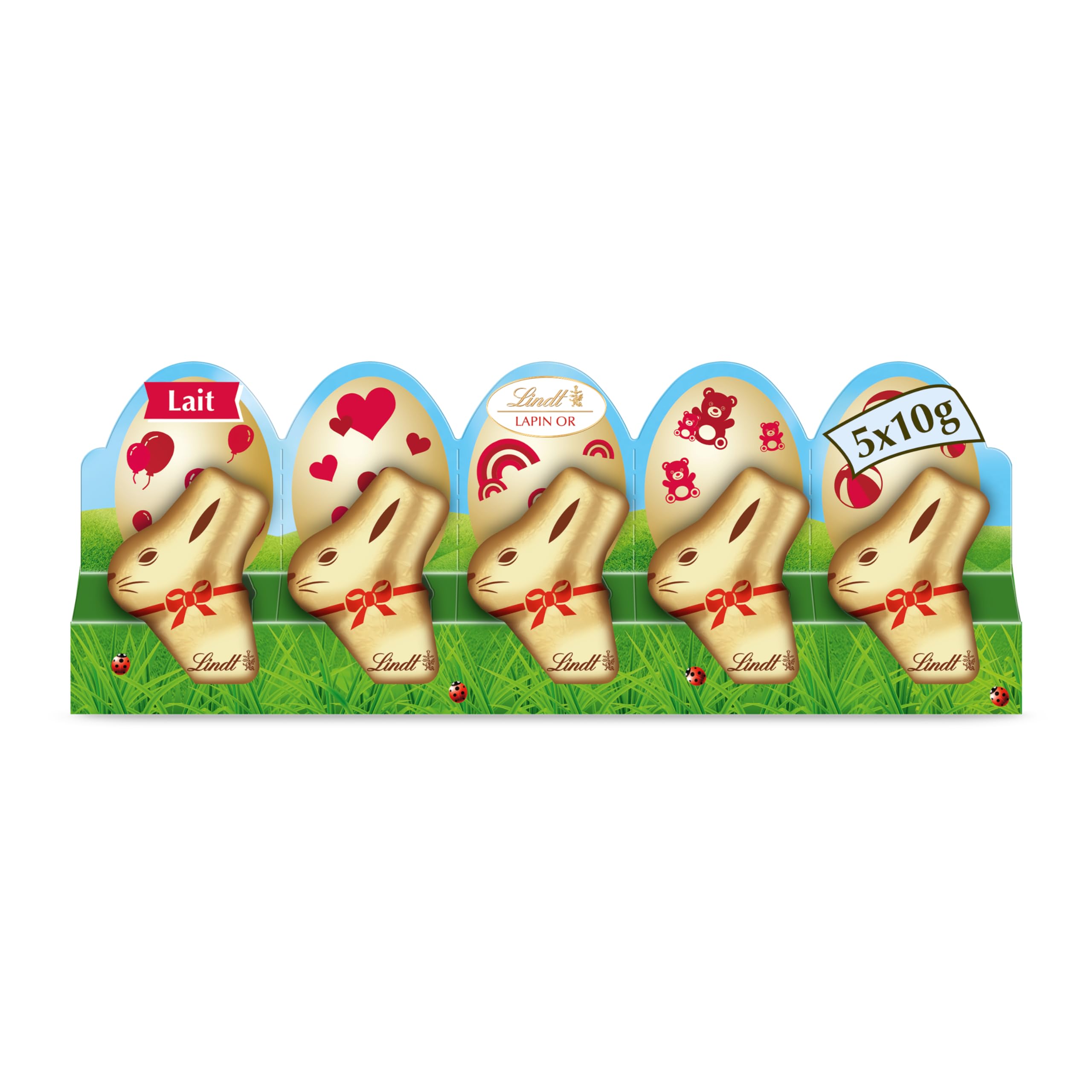 Lindt - Barette de 5 Mini-moulages LAPIN OR - Chocolat au Lait - Idéal pour Pâques, 5x10g - 1