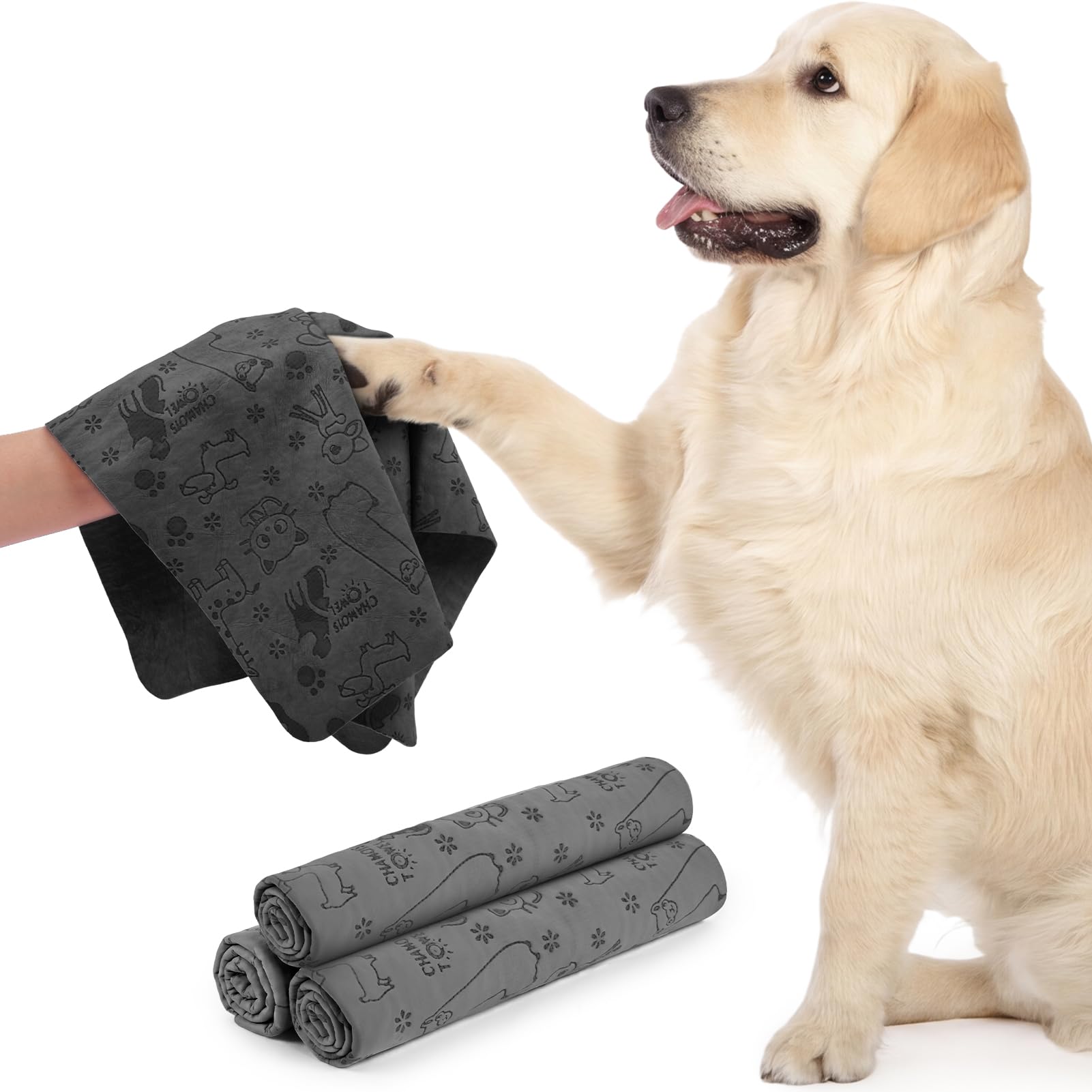 Dog Paw Towels 3 Pack, Reusable PVA Pet Drying Towels for Muddy Paws