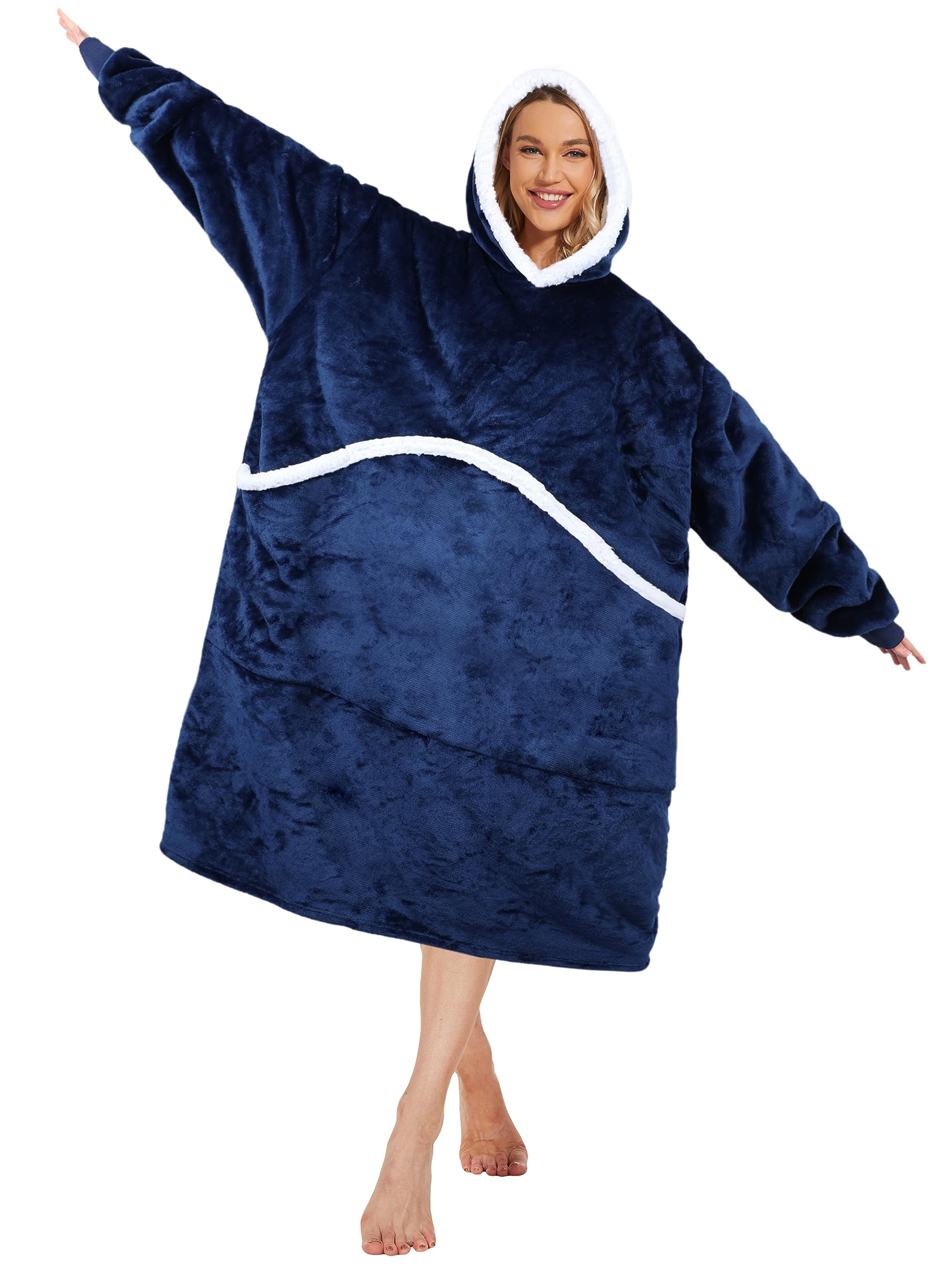 Hoodie Blanket, Super Soft Warm Oversized Blanket Hoodie, Comfortable Giant Pocket Sweatshirt Blanket, Sherpa Fleece for Women Men One Size Fit All