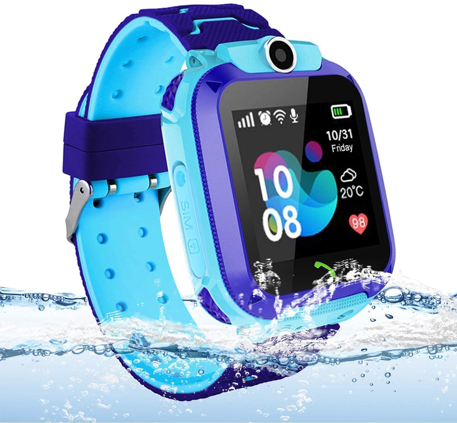Children's Watch Digital Smart Watch Children GPS Tracking Phone Smartwatch with Games Children Mobile Phone Children's Watch Call Function Pedometer Children Phone Waterproof (Q12 Blue GPS)