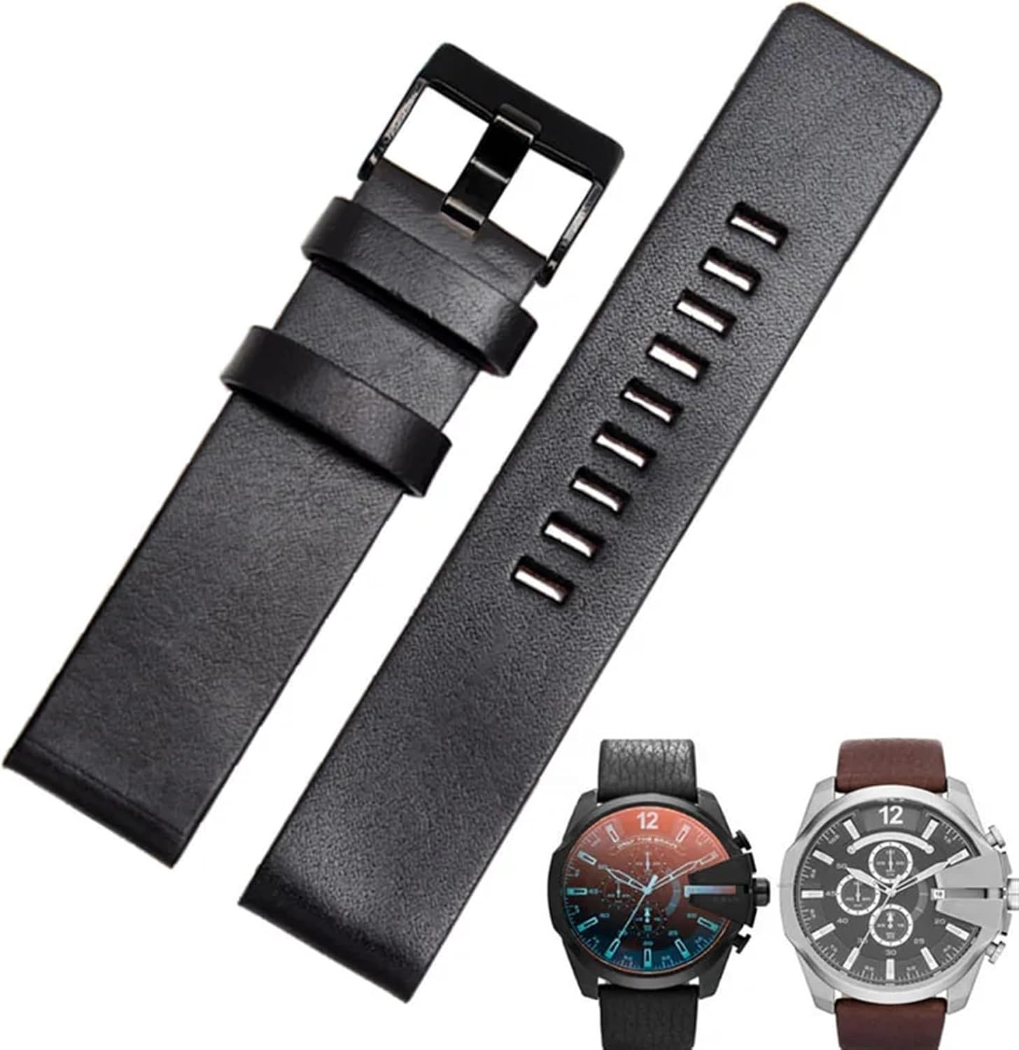 Cow Leather Strap for DZ7312 | DZ4323 DZ7257 with Stainless Steel Pin Buckle 24 26 27 28 30mm Flat Band