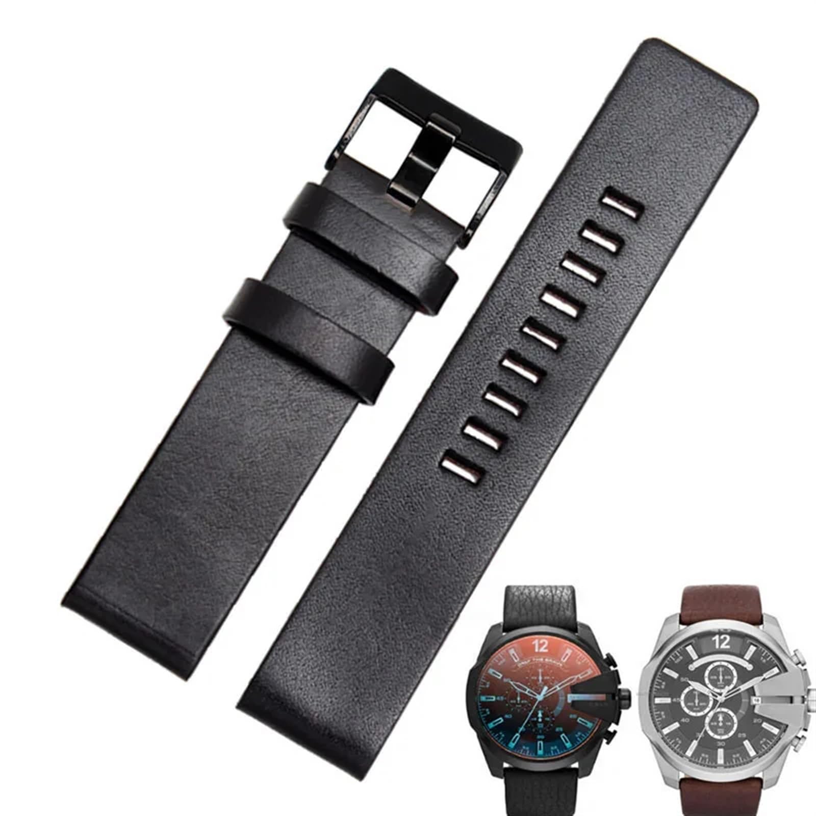 Correa de cuero de vaca para reloj Diesel DZ7312 con hebilla resistente de 24mm 8