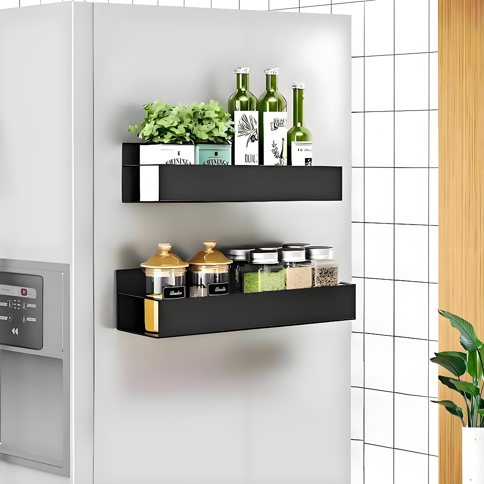 KedioPio Magnetic Spice Rack for Fridge 2 Pack Magnetic Shelf with 4 Hooks