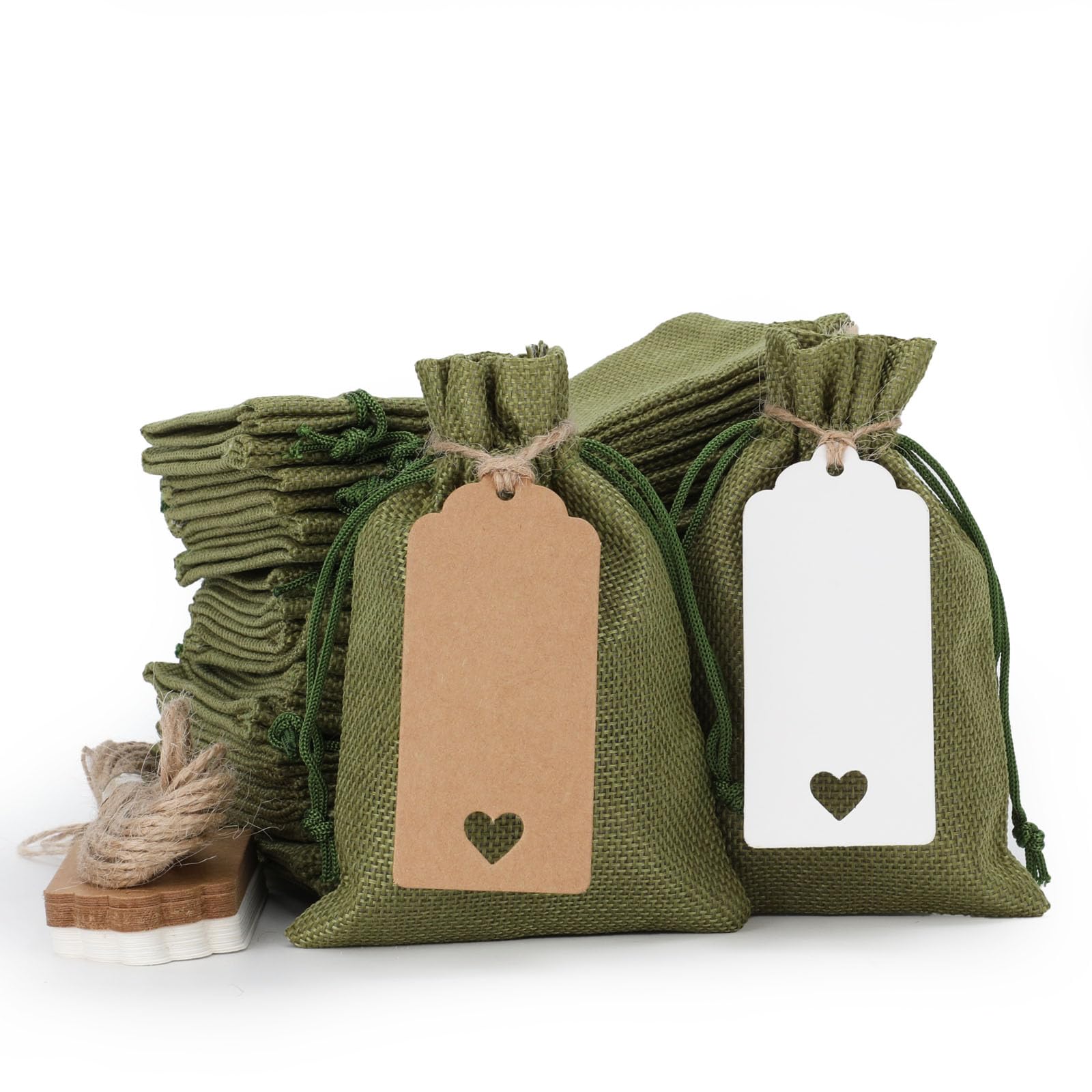 Tapleap Green Small Gift Bags with Drawstring - 30Pcs 4x6 Burlap Sacks for Wrapping Back to School Favors, Soap, Jewelry, Crosses Games, Marble Sets, For Small Business, Birthday, Wedding