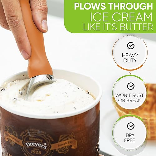 Vista 126 de Spring Chef Cuchara de helado rosa resistente con mango de agarre suave, cuchara de helado profesional, cuchara de helado de metal para masa