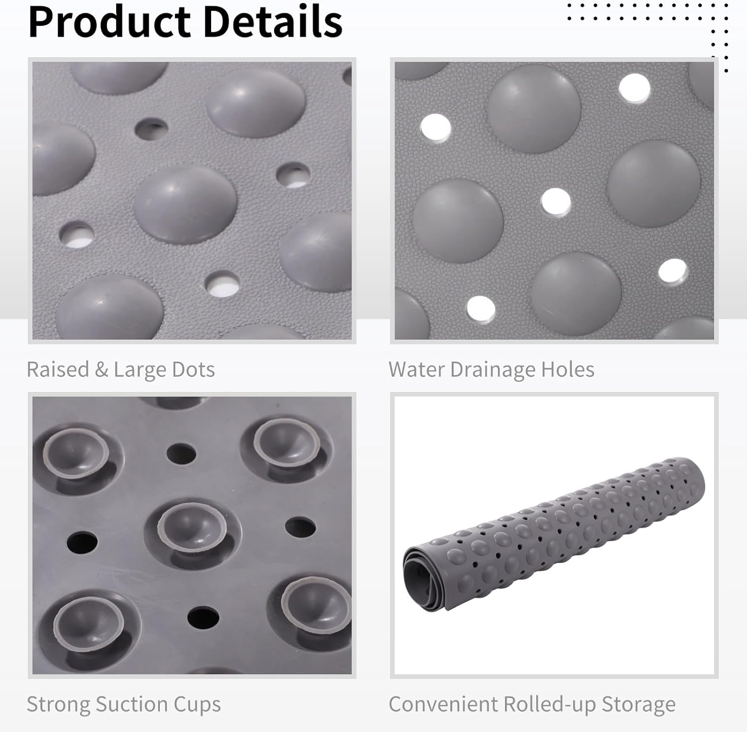 Non-Slip Large Shower Mat, 35.4 x 23.6 in TPE Shower Mat with Drain Holes and Suction Cups, Anti-Slip Bath Mat for Walk-in Shower Stall, Safe for Pregnant Women, Elderly, Little Ones - Image 4