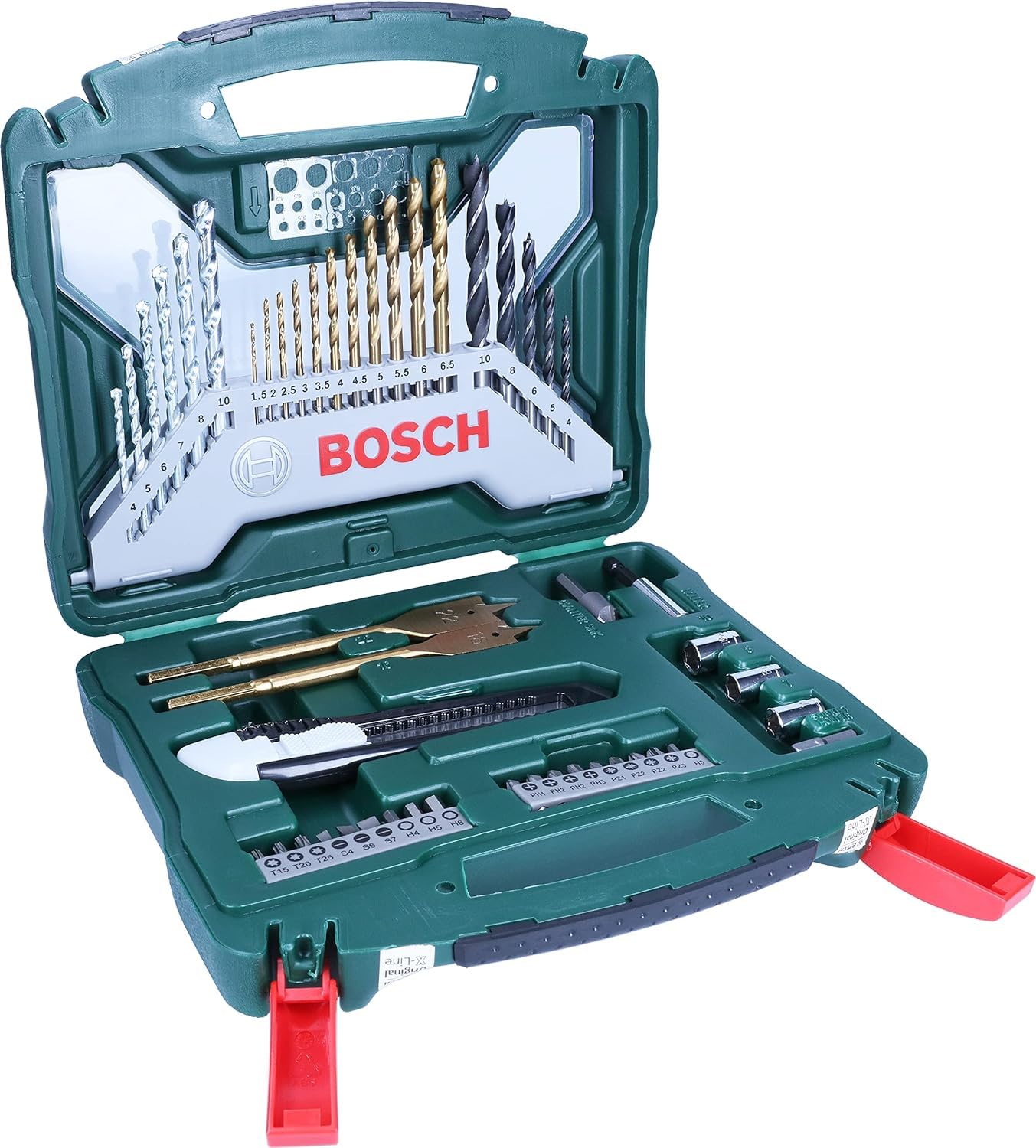 Bosch Universal Impact 800 - Taladro percutor, 800 W, empuñadura adicional, tope de profundidad, maletín (ref. 0603131100) & X-Line Titanio - Maletín de 50 unidades para taladrar y atornillar