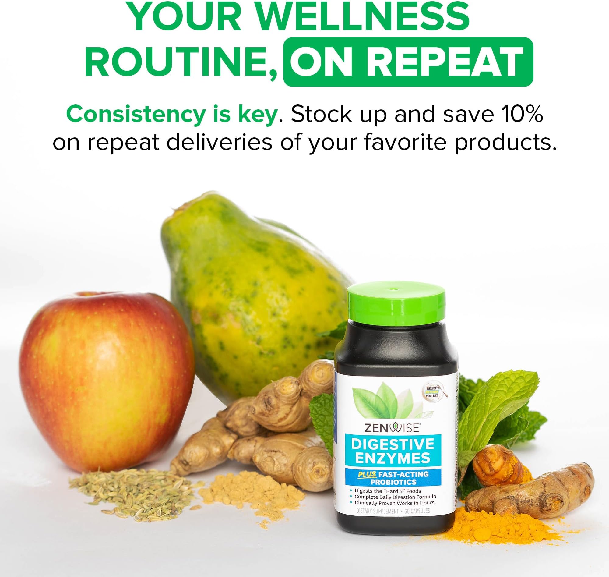 Zenwise Health Papaya Digestive Enzymes with Bromelain for Digestive Health and Bloating Relief for Women and Men, Chewable Enzymes for Digestion and Gut Health - 30 Count