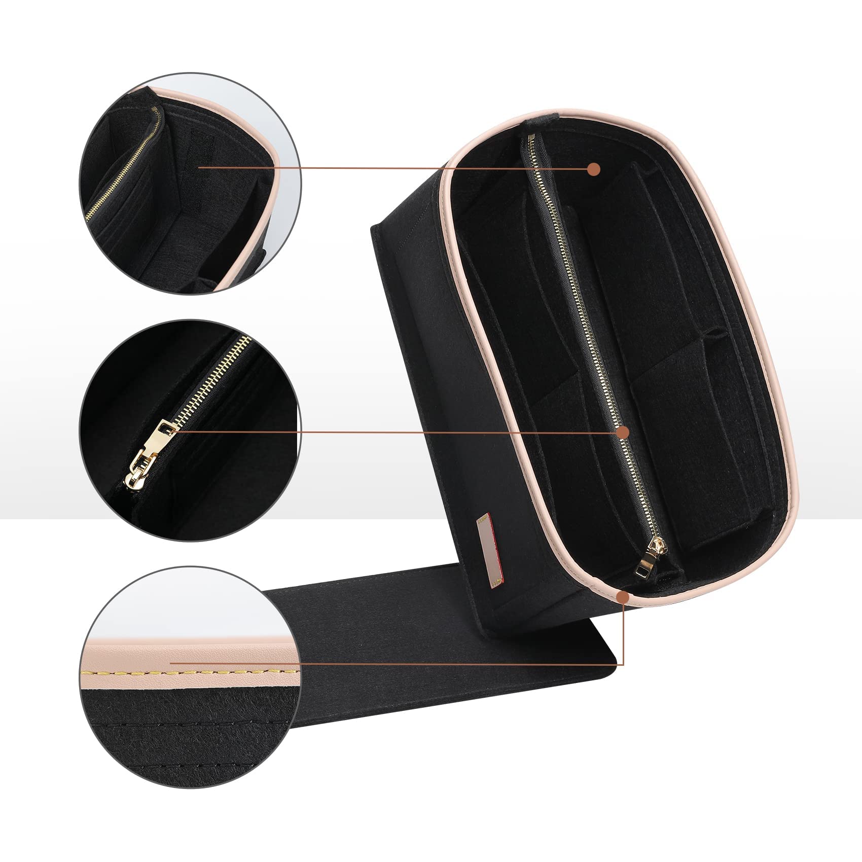 Doxo Purse Organizer Insert for Handbags & Base Shaper 2pc Set, Compatible with Speedy 25 Bag Organizer, Lepliage S,Nererfull,ONTHEGO,Carryall,Graceful,Noe,Book Tote Bag and More(M-Black)