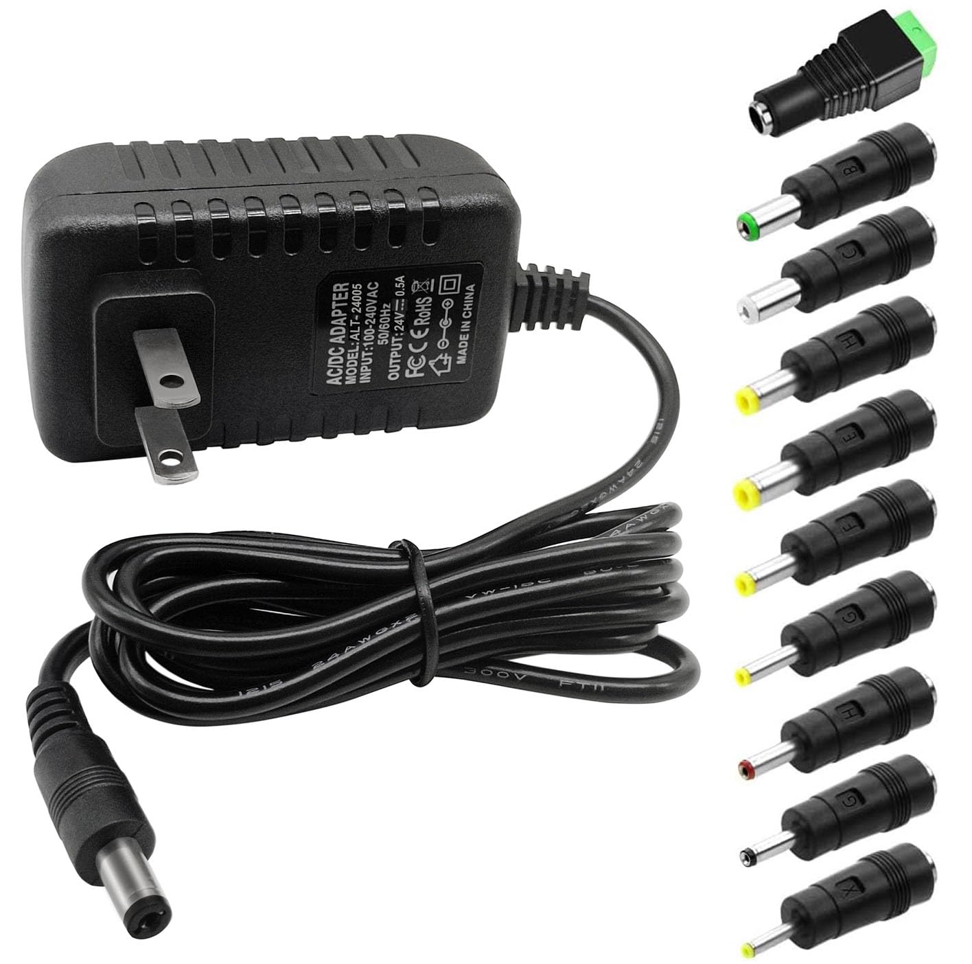 DC Power Supply 24V 0.5A With 10 Tips - 100-240V AC To DC Adapter 5.5x2 ...