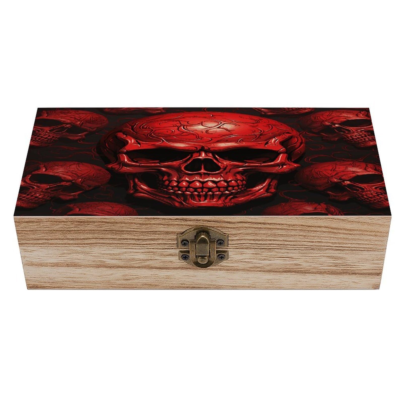 VstaDank Red Skulls Wooden Storage Box Decorative Jewelry Case with Lids Exquisite Wood Box Letters Gifts Acacia Wood Boxes Fashion Wooden Keepsake Boxes for Men Women