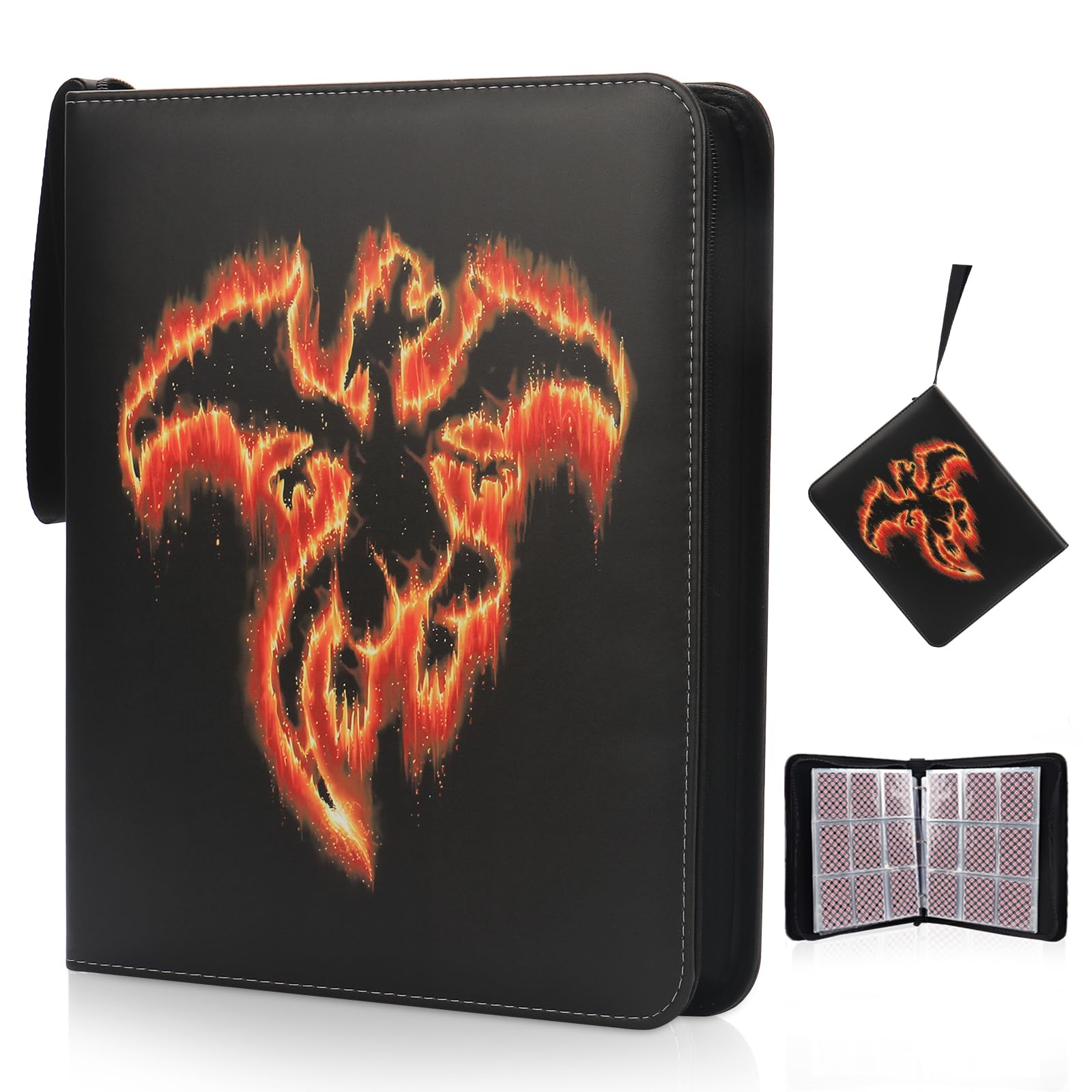 Card Binder for Pokemon 900 Pockets, Trading Card Binder 9-Pocket Card Holder Binder fits 900 Cards with 50 Removable Card Sleeves and Zipper Card Collection Binder for Boys and Girls Organized