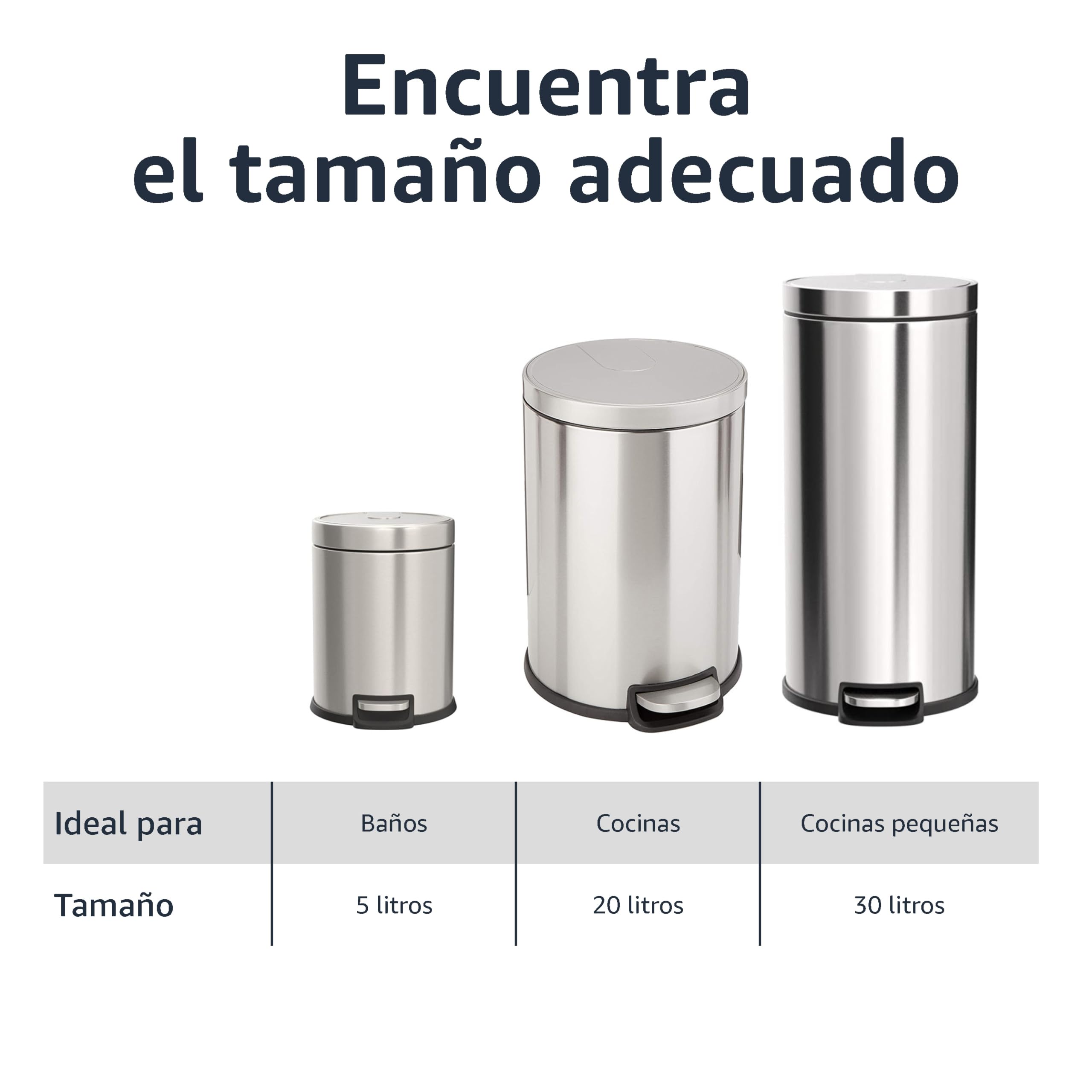 Amazon Basics Cubo de basura de cierre suave - 30 l metálico, Redonda
