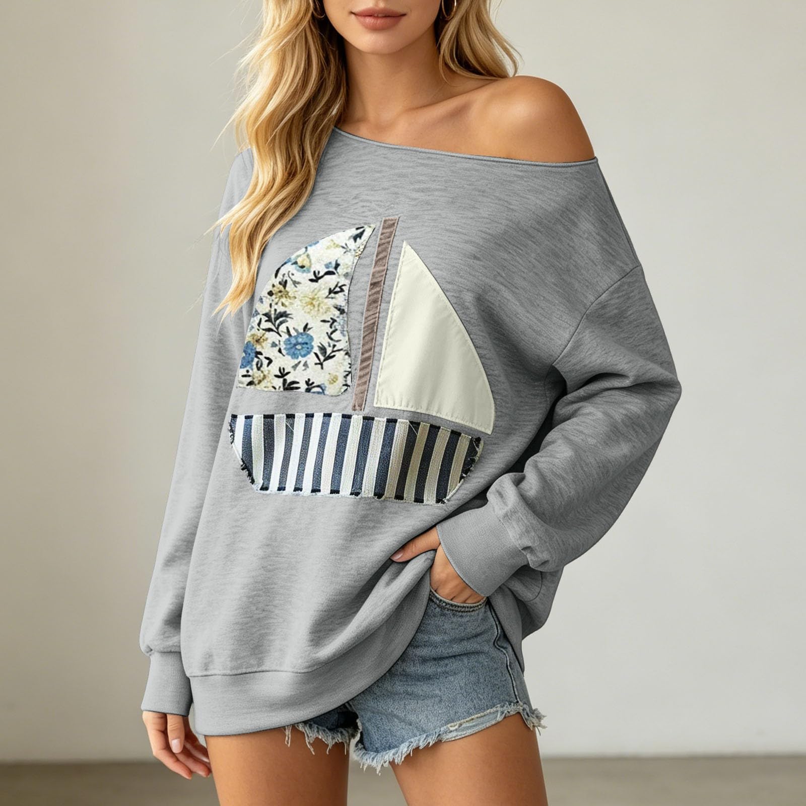 Sudadera Mujer Sin Capucha，Sudadera Patchwork Femenina de Cuello Prenda Ligera versátil para Estilo Casual Diario con Felpa acogedora