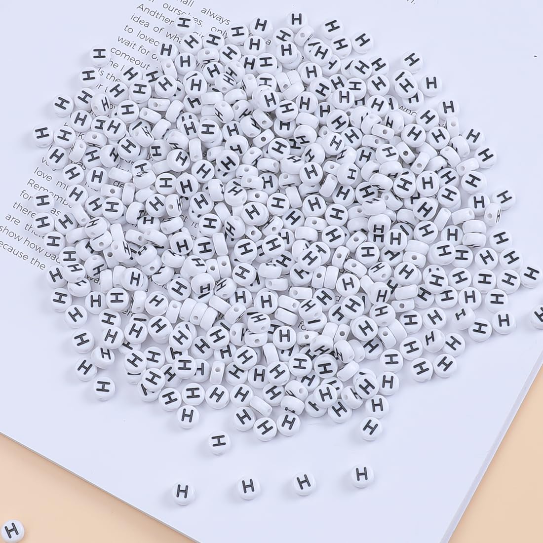White Alphabet Bead [Black Letter H] 500PCS for Bracelets Making, LCS