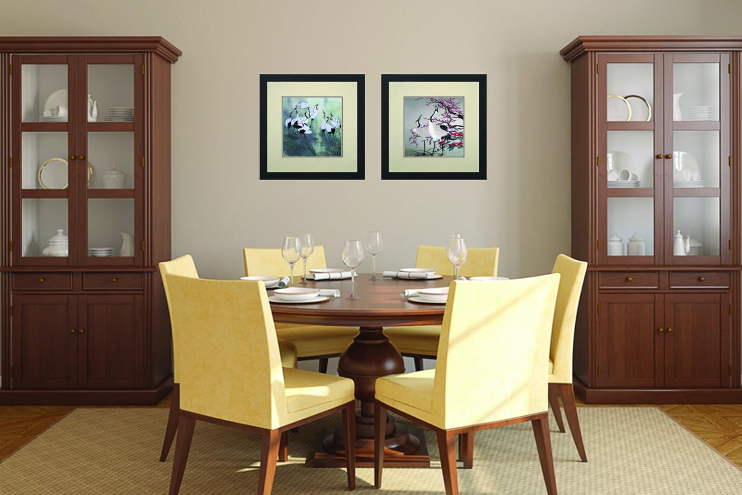 100% Handmade Embroidery Framed Red Crowned Japanese Cranes & Cherry Blossoms Oriental Wall Hanging Art Asian Decoration Tapestry Artwork Picture Gifts 31074WFB1