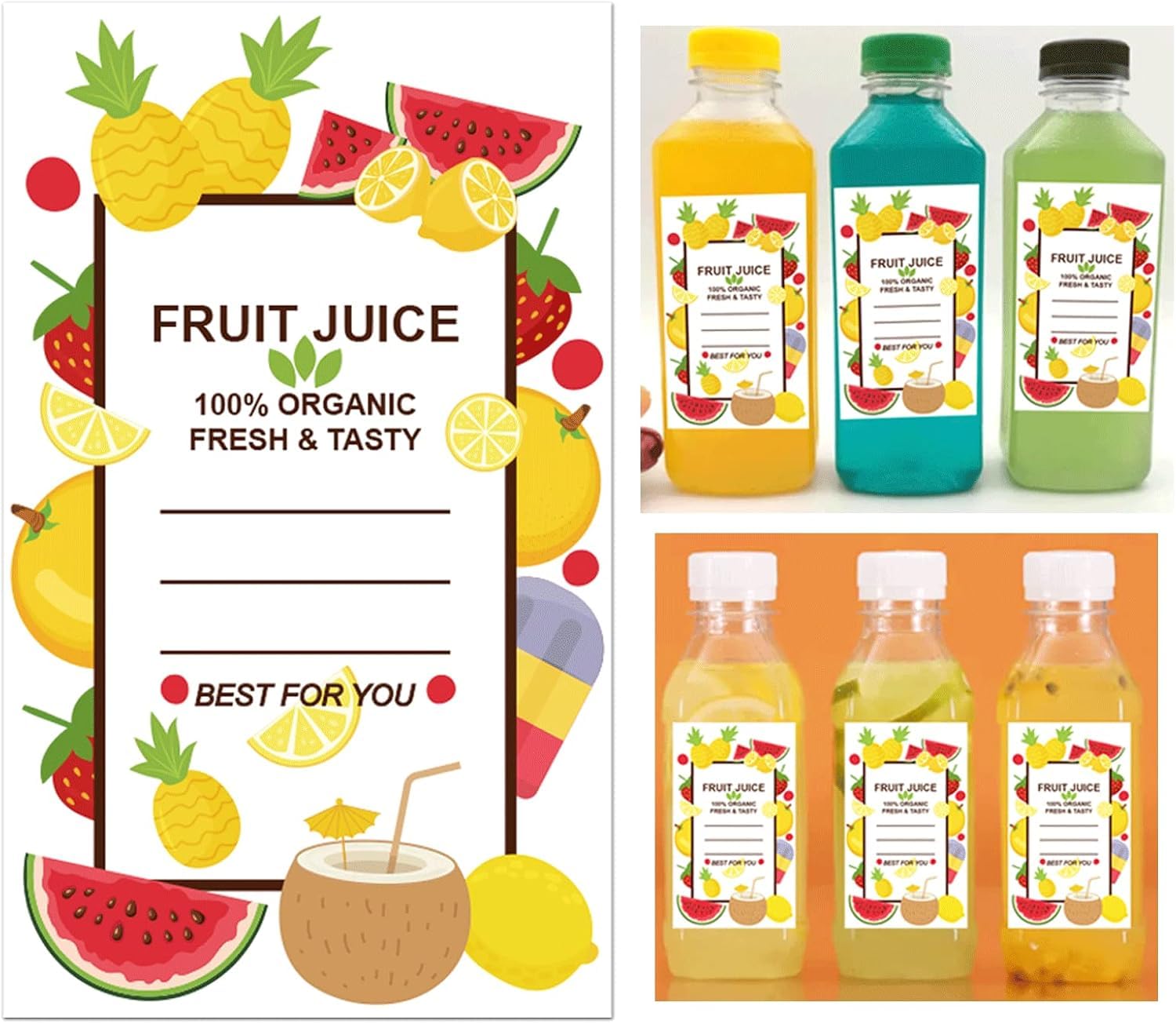 200 Pcs Plastic Juice Bottle Labels - 1.5 x 2.5 Inch Stickers for Fruit Drink Containers - 4oz 8oz 12oz Bottles - Fruit Label Leak-Proof Suitable for Juice, Milk Smoothie and Other Beverages