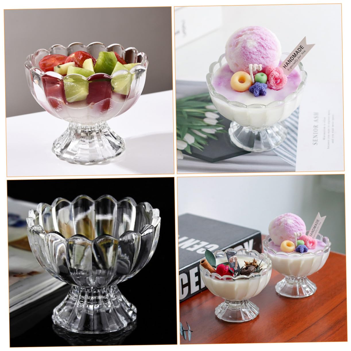 Hemobllo Coppa Di Gelato in Vetro Trasparente Da 100 Ml, Ciotola Da Dessert e Tazza Per Gelatina, Set Da 6 Pezzi Per Uso Domestico in Vetro Riutilizzabile e Facile Da Pulire