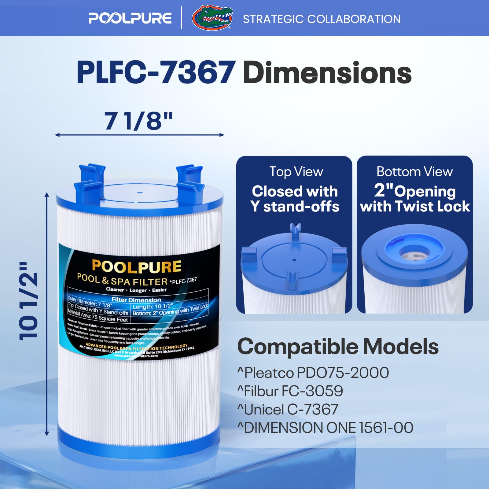 POOLPURE Lot de 2 filtres de rechange pour filtre de spa PD075-2000, Unicel C-7367, Dimension One 1561-00, Filbur FC-3059, Excel Filters XLS-7005, Aladdin 17541, Baleen AK-60035, 75 m²