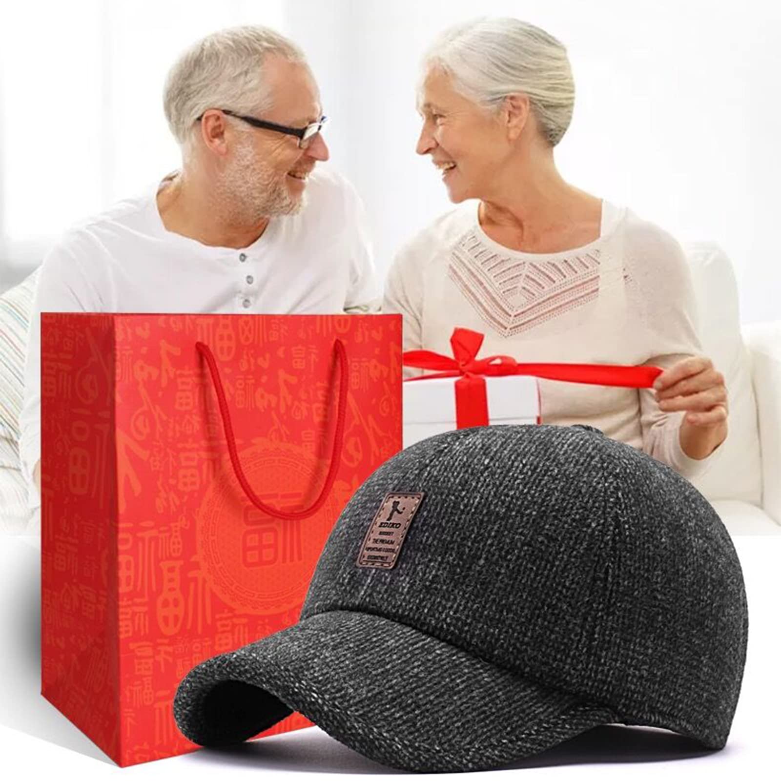 czapka, Czapka zimowa z daszkiem nausznikami tweedu, męska, wełniana, termiczna, gruba, ciepła, czapka dla taty(KGSDT1Gray)