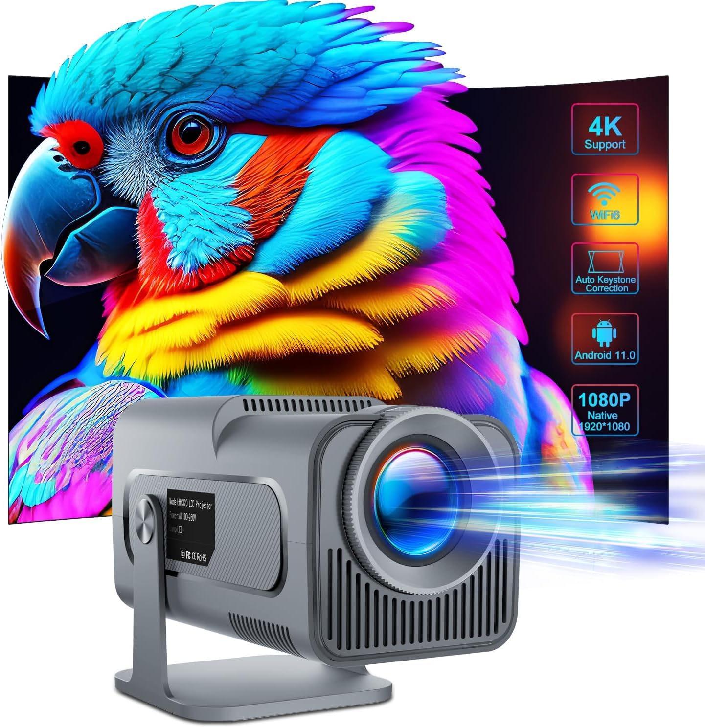 TOPTRO Free Style Projector for Home 4K Support 1080p Native FHD Portable Projector Android 11 YouTube Builtin Apps 5G WiFi Auto Keystone 9000 lumens 3 Watt Speaker 176" MAX Screen