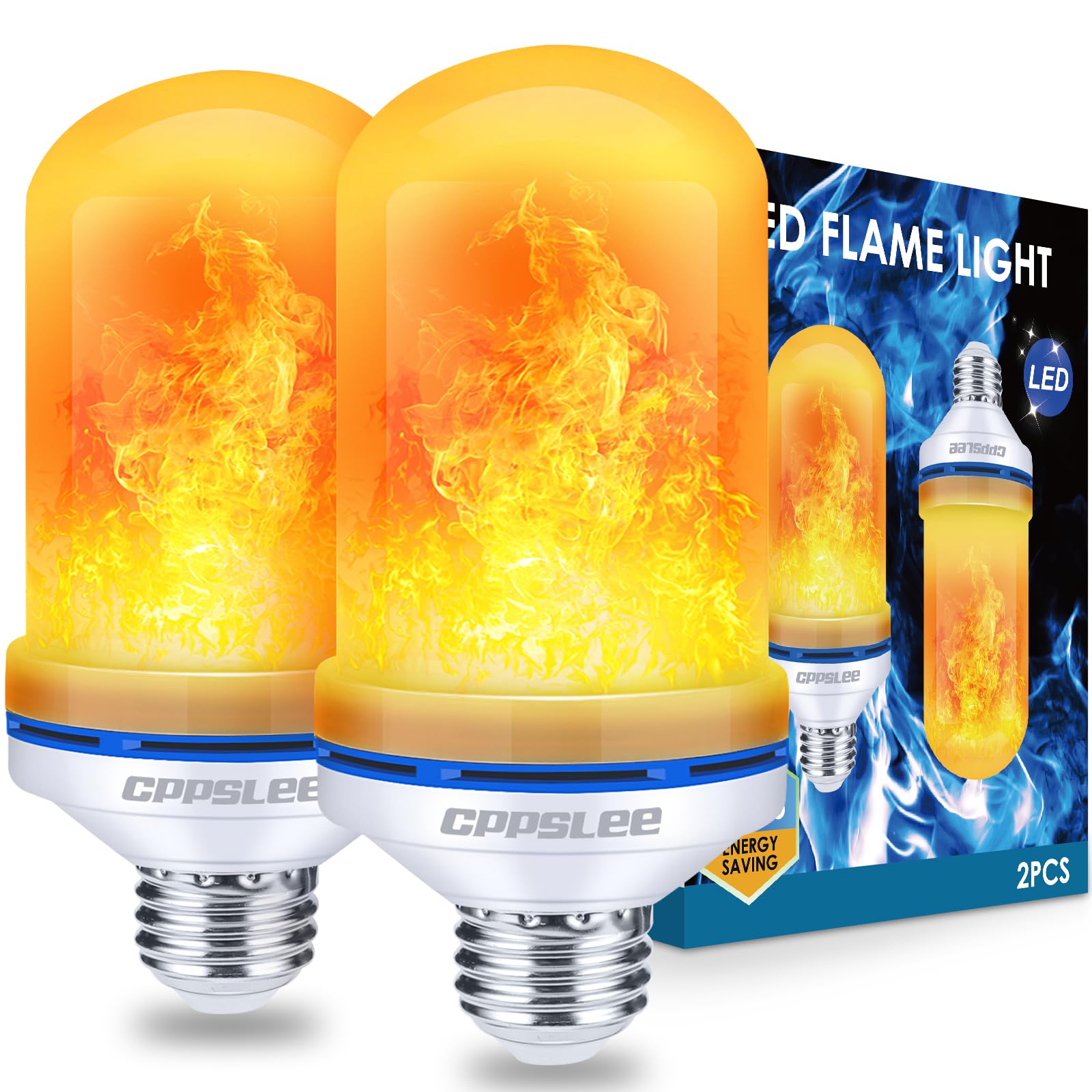Halloween Decorations Upgraded LED Flame Light Bulbs, 4 Modes Fire Flame Bulb, E26 Base Flickering Light Bulbs, Christmas Decorations Outdoor Indoor Patio Home Decor (Yellow, 2 Pack)Global Recycled StandardGlobal Recycled StandardGlobal Recycled Standard