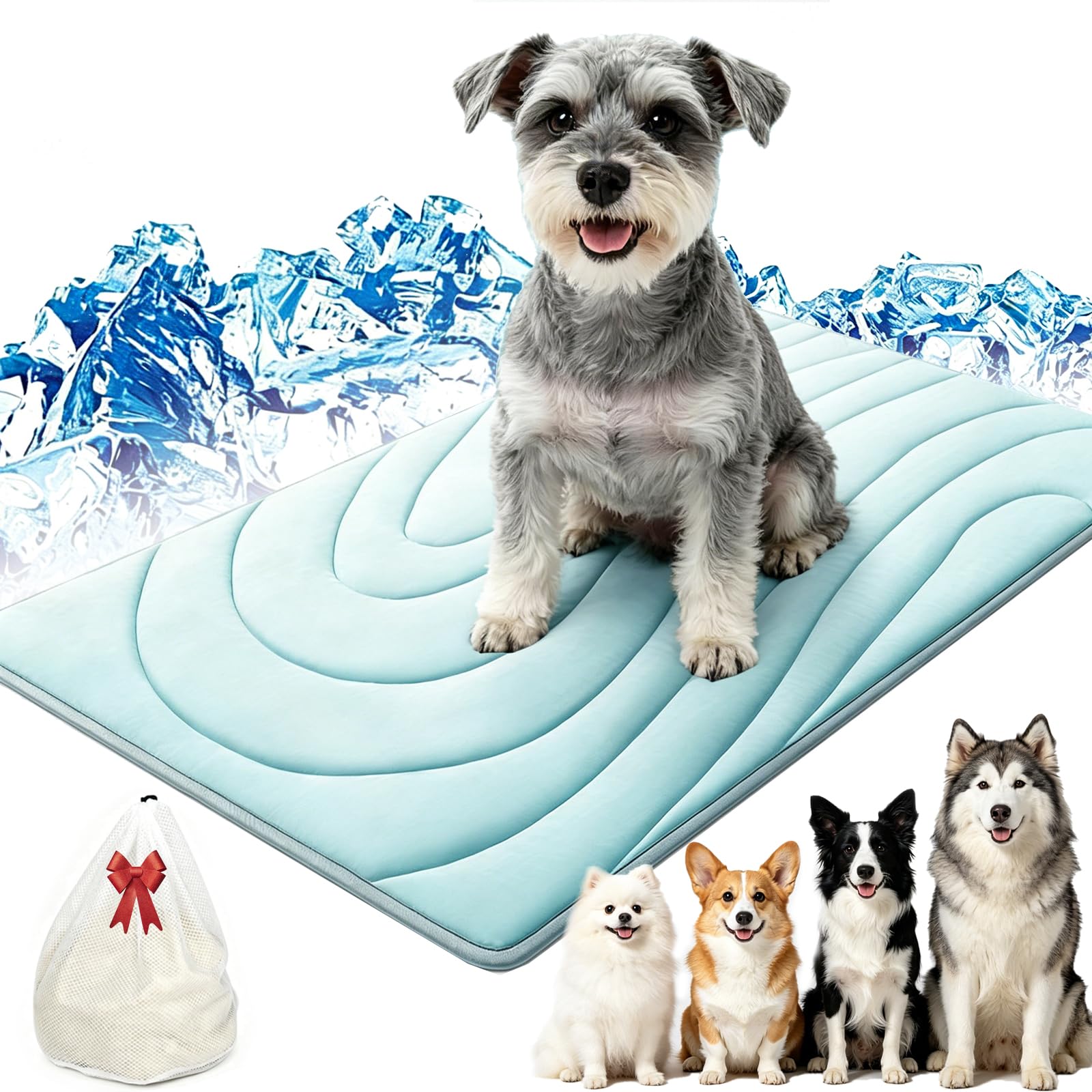 Dog Cooling Mat, Non Gel Cooling Mat For Dogs, Self Cool Pet Cooling Pad, Non-Slip Washable, Cats Cool Bed for Summer, for Crate, Car, Indoor&Outdoor,Travel，Blue：M-91×58cm