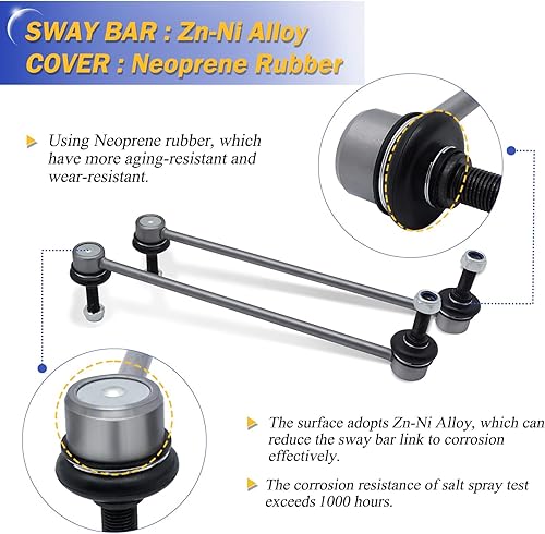 Vista 90 de Varillas de barra estabilizadora delantera izquierda y derecha de aleación de zinc-níquel de 13.82 pulgadas para Sonata 2011-2012, Optima 2011-2012