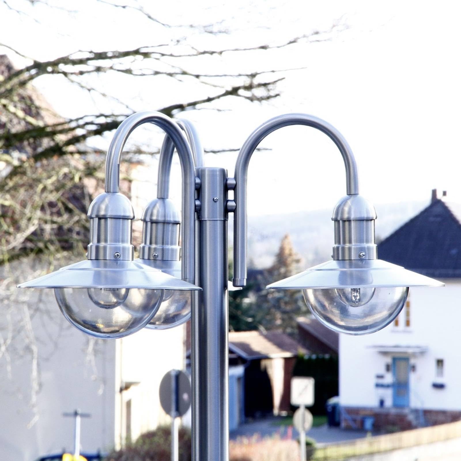 Lindby Lampadaire extérieur Damion à intensité variable (Moderne) en Gris Inox (à 3 lampes, E27) Candélabre luminaire d’extérieur