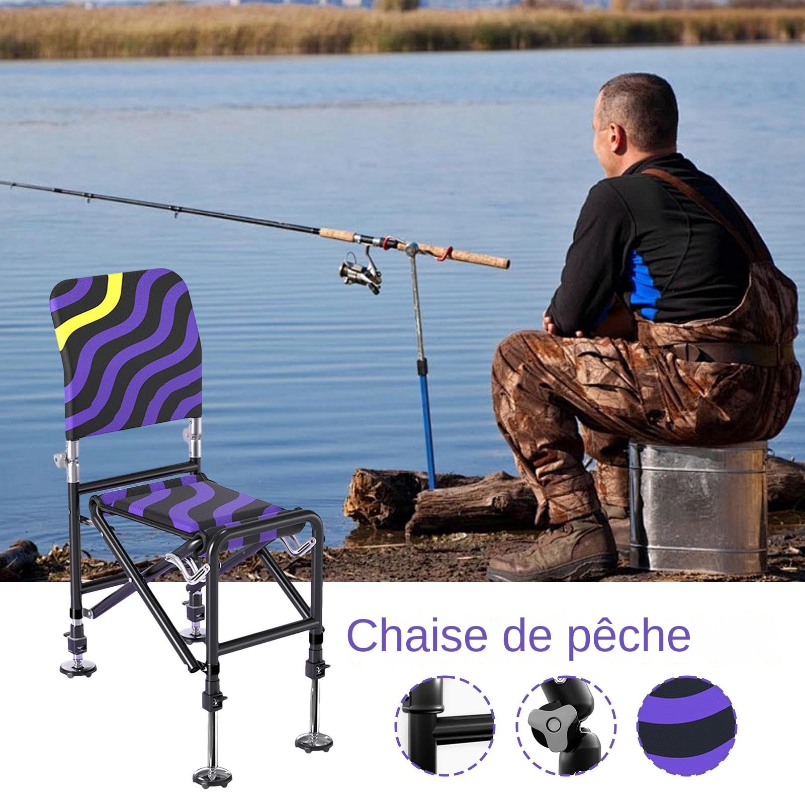 Générique Chaise De Pêche - Tabouret Pliant Réglable pour Pêche en Extérieur,Siège De Chasse Ergonomique Stable pour Randonnée Escalade Et Activités en Plein Air