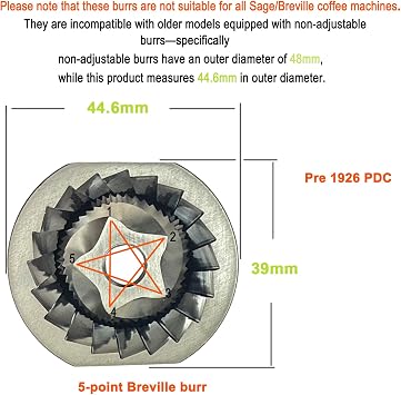 Conical Grinder Burr Set Replacement Compatible with Breville Espresso Machines Coffee Grinder Burr(Pre 1926 PDC)
