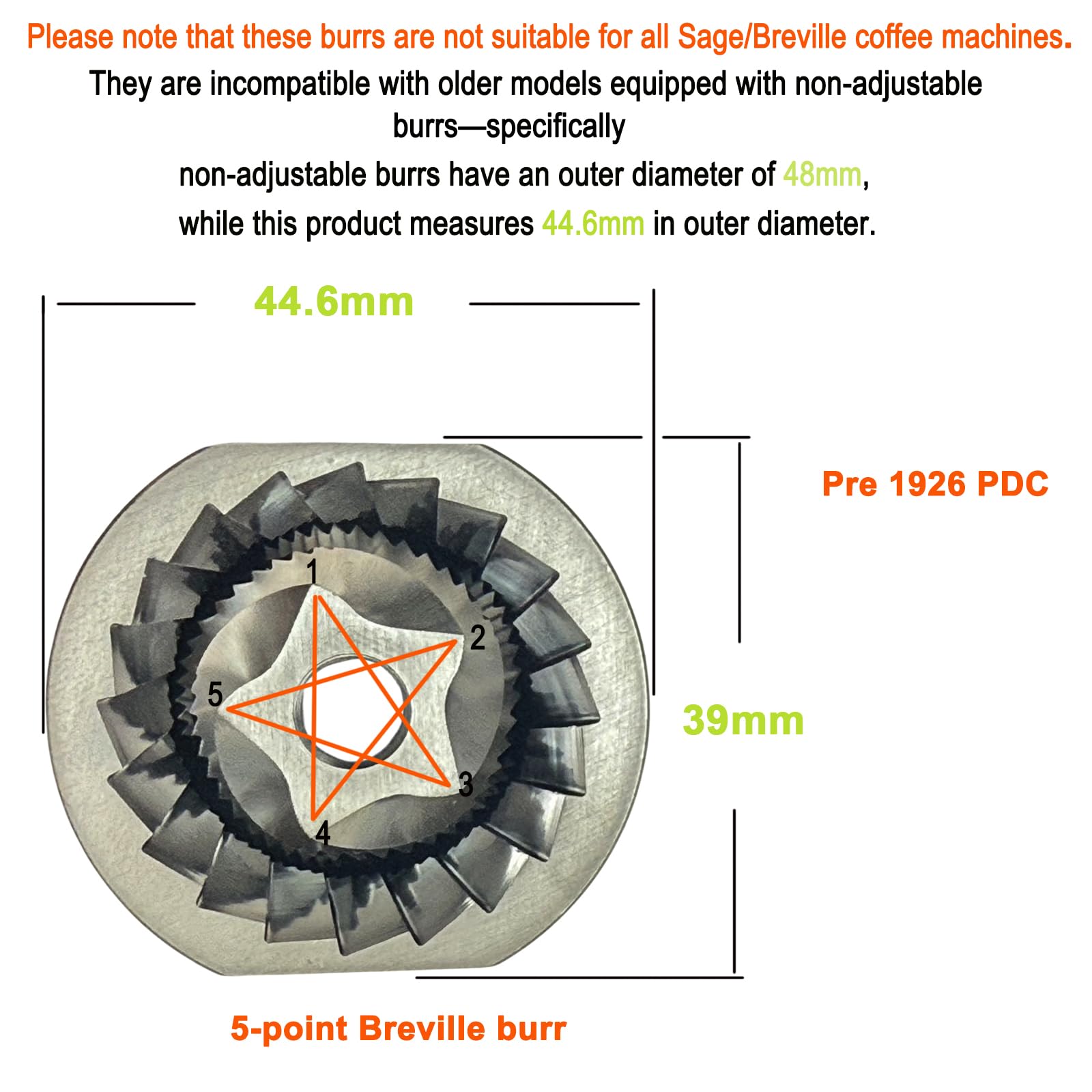 Set di macine coniche di ricambio compatibile con macchine espresso Breville Macinacaffè Burr (Pre 1926 PDC)