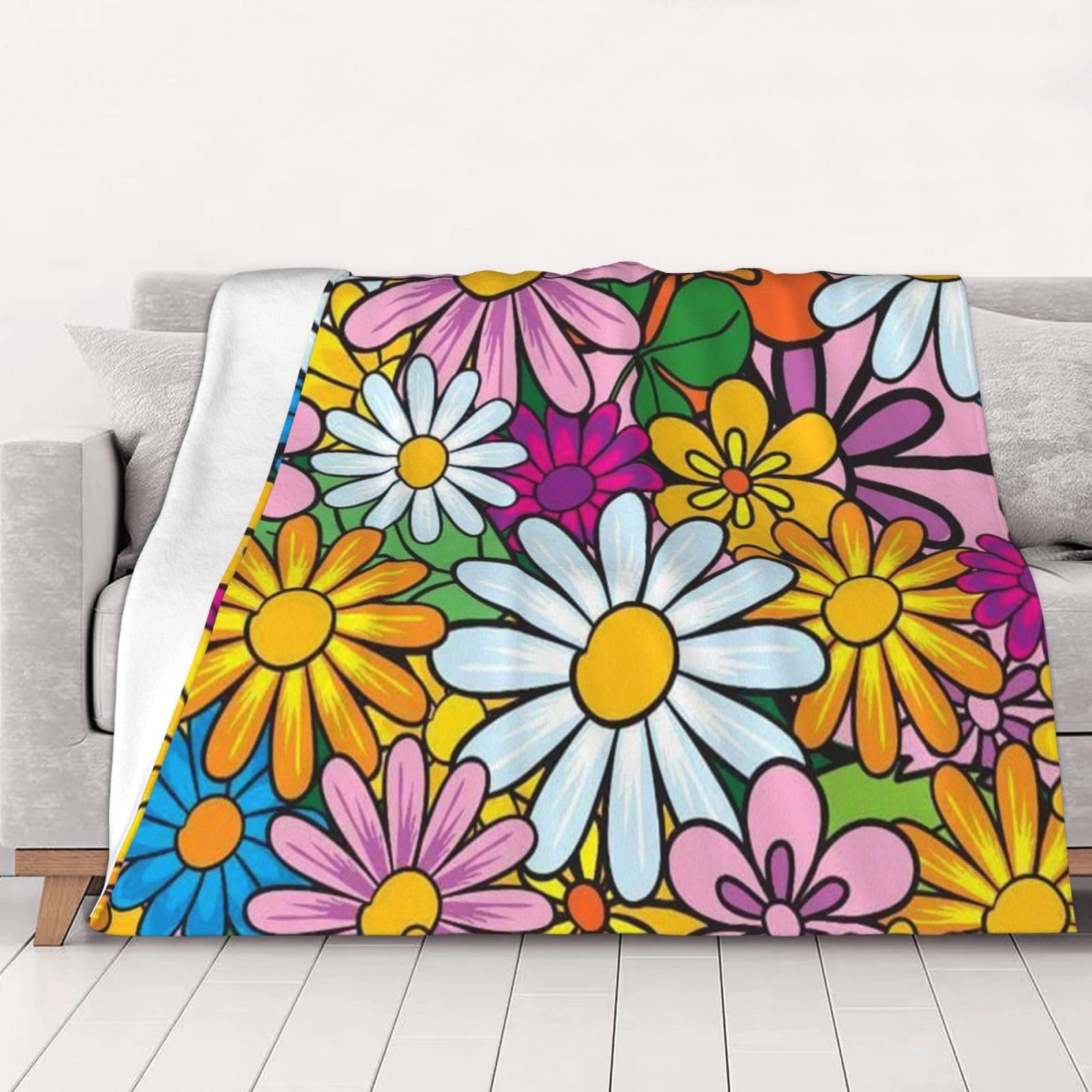 Couverture en flanelle pour voiture et canapé motif fleurs de dessin animé