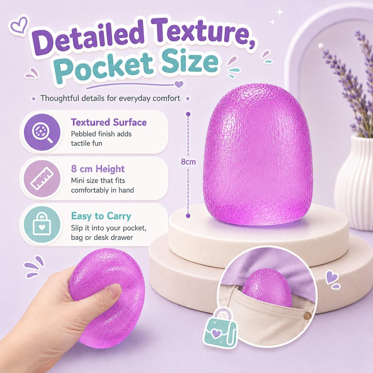 Large Gumdrop Squishy Fidget Toys,Purple Slow Rising Stress Ball image 3