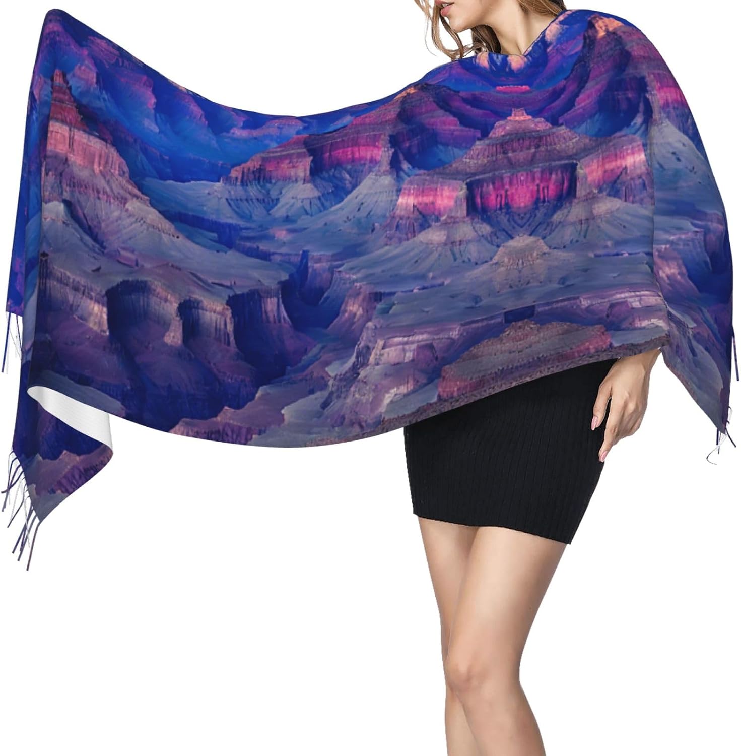 (Beauty Grand Canyon) Women's Soft Warm Scarf Large Plush Shawl Wrap with Fringe Fashion Winter Scarves for Cold Weather