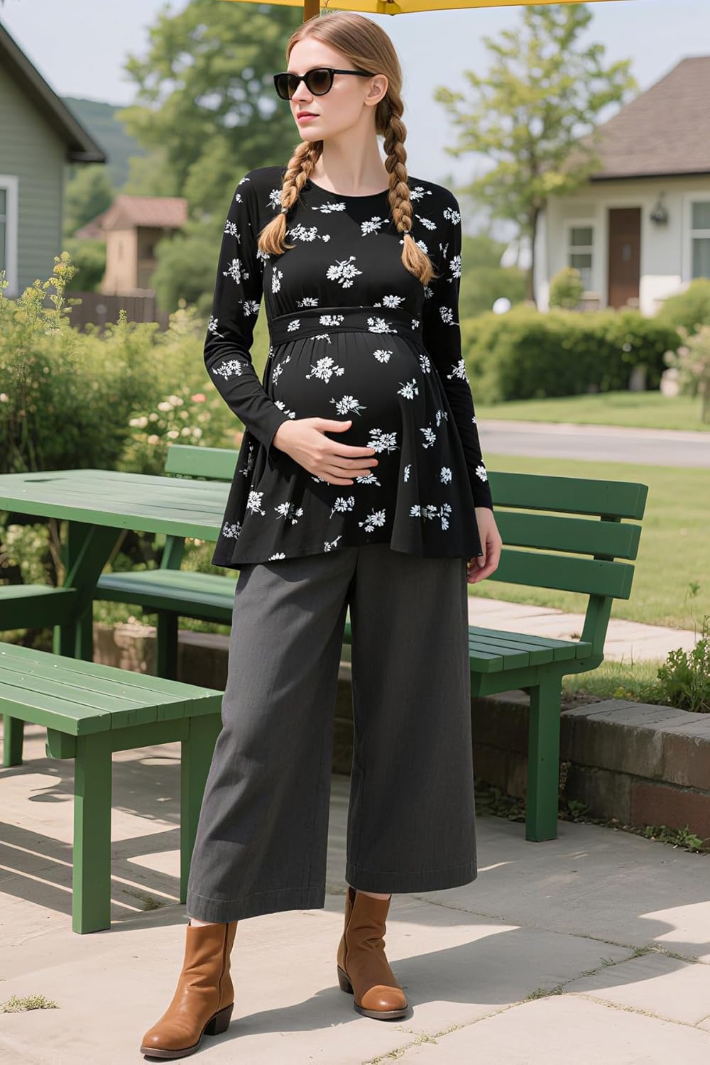 Women's Maternity Tops Short & Long Sleeve Pleated Waist Shirts Pregnancy Clothes - Image 6