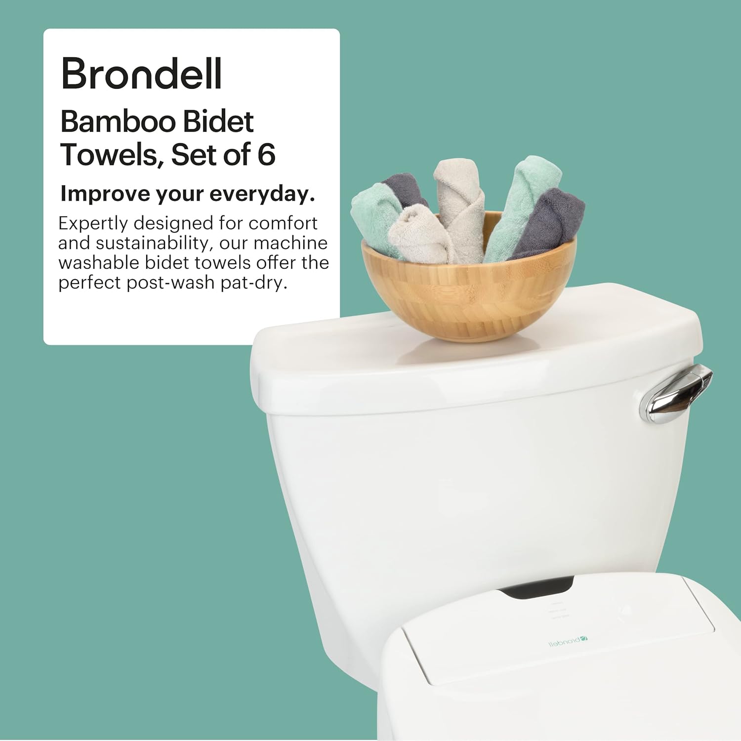 Brondell Swash SE400-RW Round Electric Bidet Toilet Seat in White with Heated Seat & Bamboo Bidet Towels Bundle