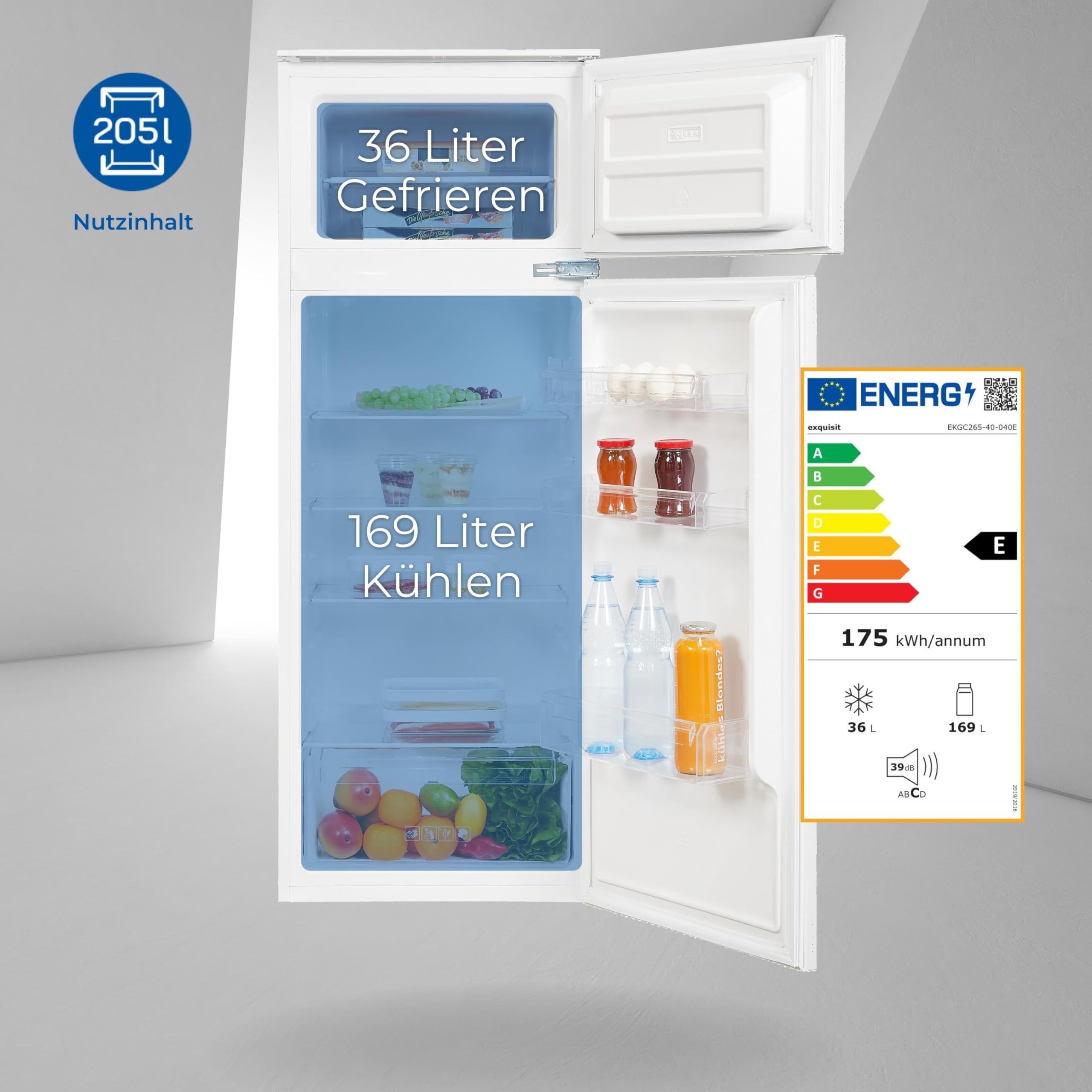 Exquisit Einbaukühlschrank mit Gefrierfach - 145 cm, 205 L, Weiß
