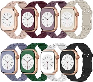 VNTOV 8 Pack Lace Watch Band Compatible for Apple Watch Band 38mm 40mm 41mm 42mm 44mm 45mm 49mm,Soft Silicone Hollow-out Breathable Waterproof Sport Watch Band Compatible with iWatch Apple Watch Series Ultra 8 7 6 5 4 3 2 1 SE Women Men