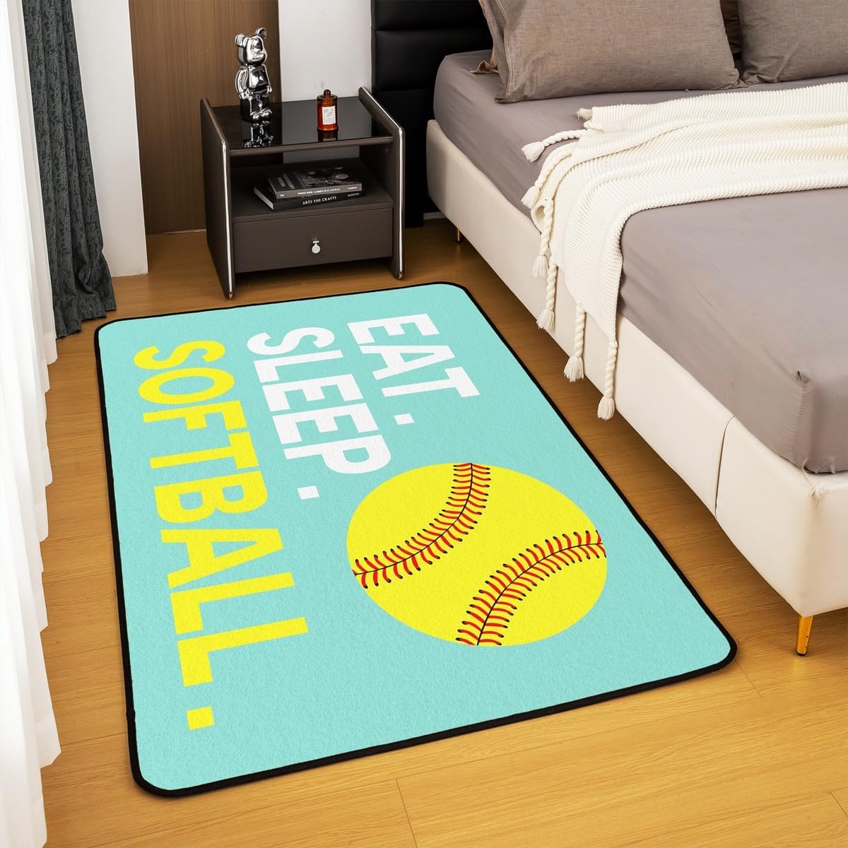 Feelyou Softball Area Rug 3x5 Green Sports Game Living Room Rugs for Bedroom Kids Adults Softball Gaming Decorative Rug Mat Softball Lover Indoor Floor Mat Non-Slip Accent Rug