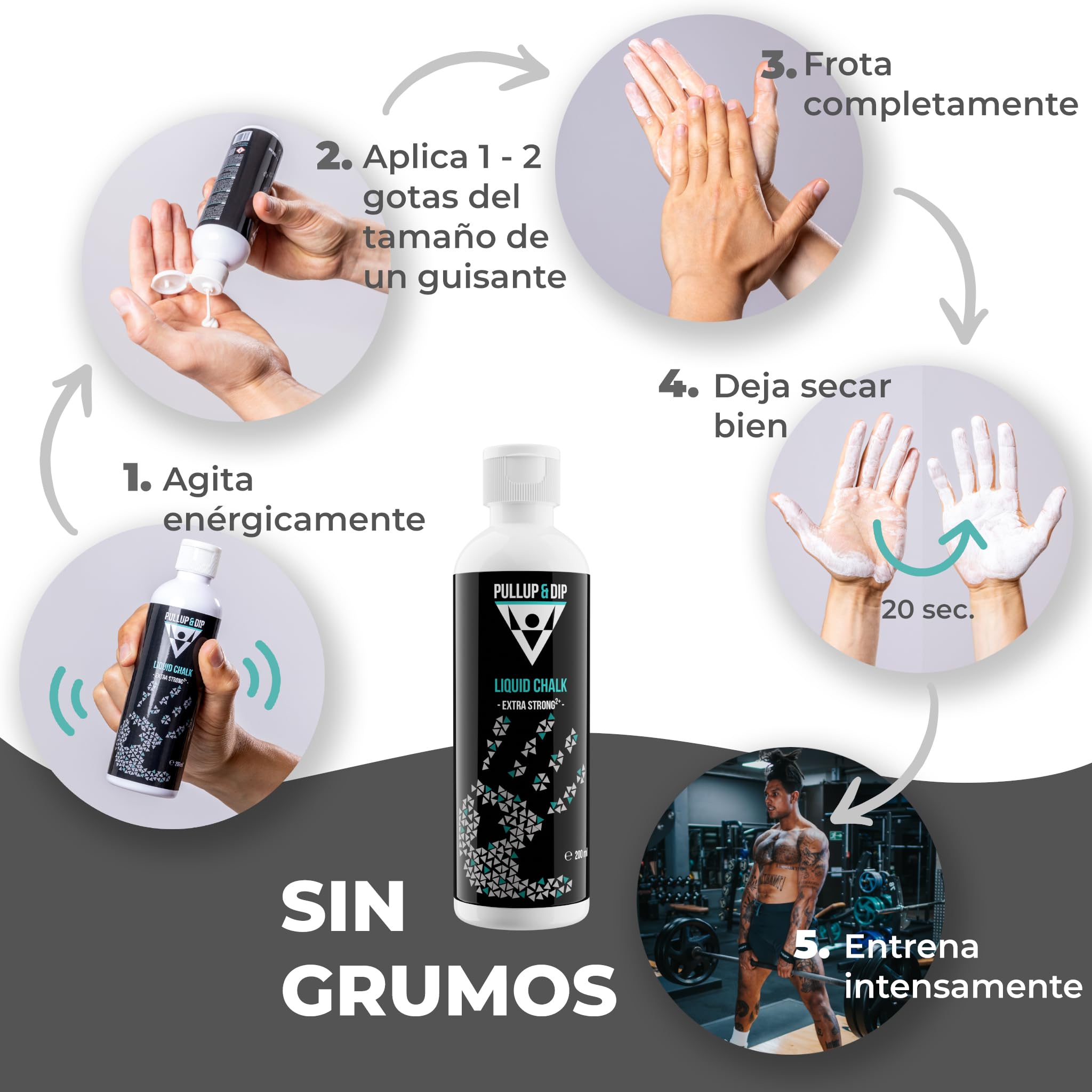 Magnesio Liquido PULLUP & DIP Tiza Liquida para Agarre Escalada Gimnasio Levantar Pesas Bouldering Calistenia Cecado Rapido Extra Fuerte