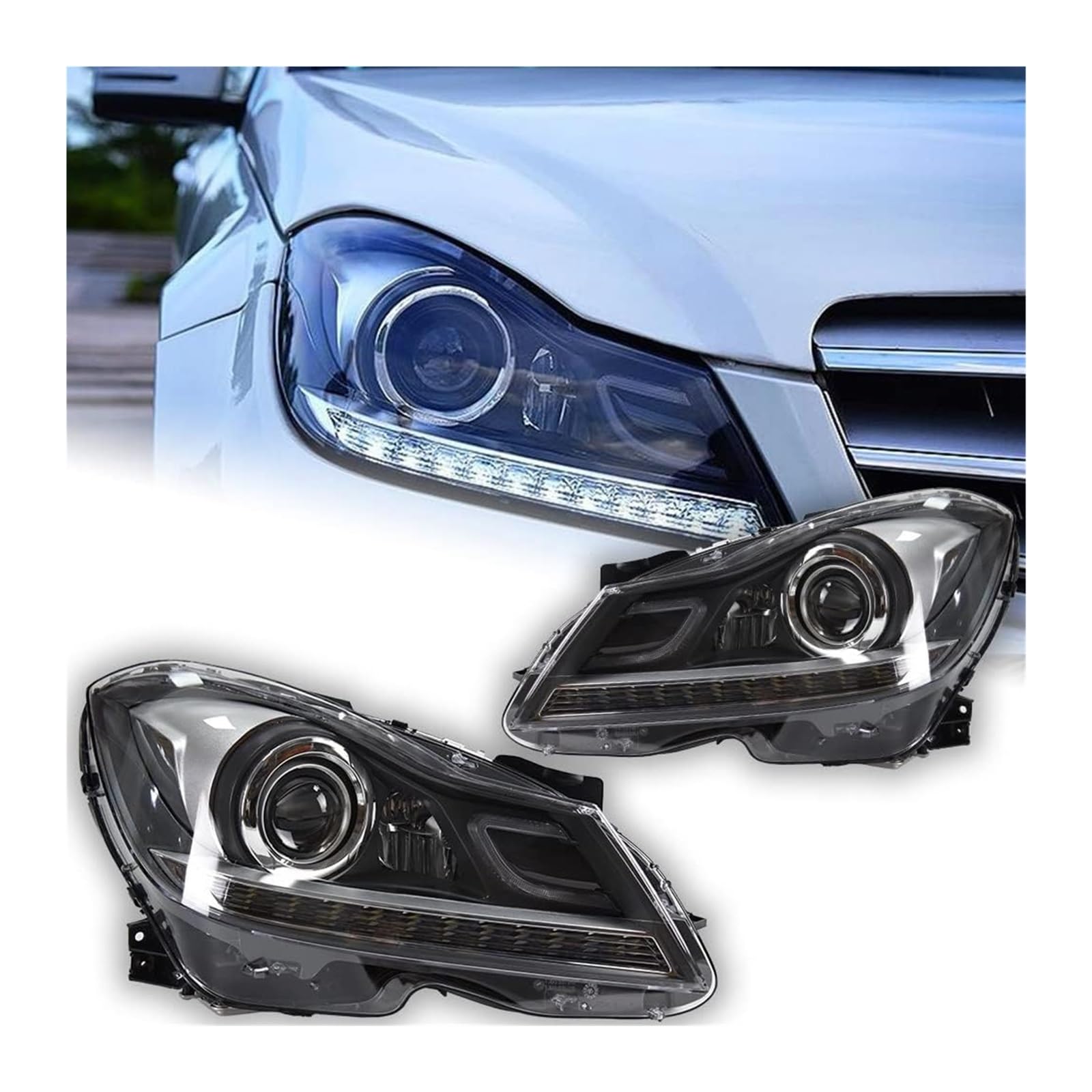 Ciloc Para Benz W204 C200 C260 2011-2013 Luces Coche Faros DRL Señal Lámpara Cabeza Delantera Bi Xenon Lámparas Delanteras Automotrices Faro Luz Intermitente Retrovisor Lateral