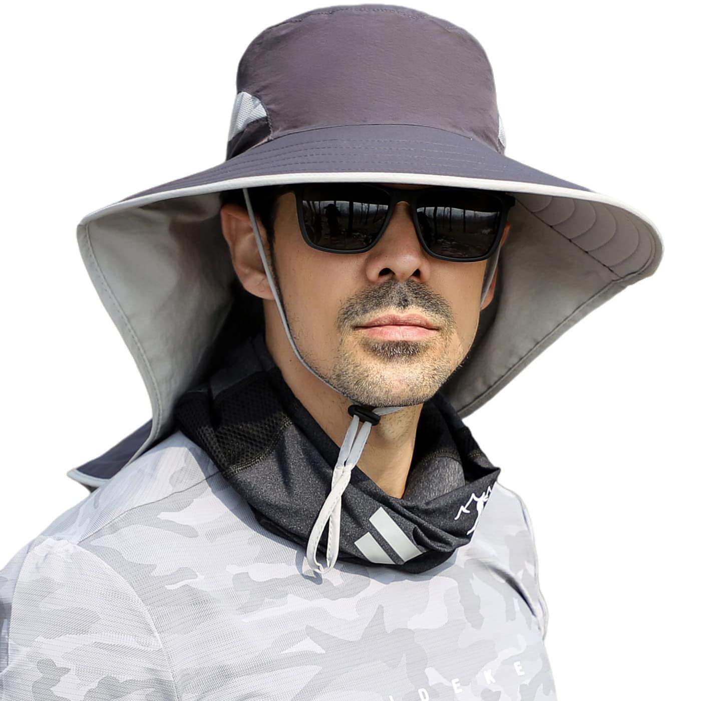 HUAMULAN Women Large Brim Sun Hat with Neck Flap, Men Quick Dry Hiking Fishing Safari Hat UPF 50+