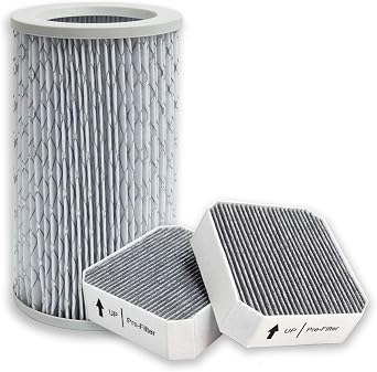 PUREBURG Replacement Filter Set Compatible with Molekule Air Purifier, HEPA Activated Carbon 2 in 1, Center and 2 Pre Filters, 3 Piece Pack