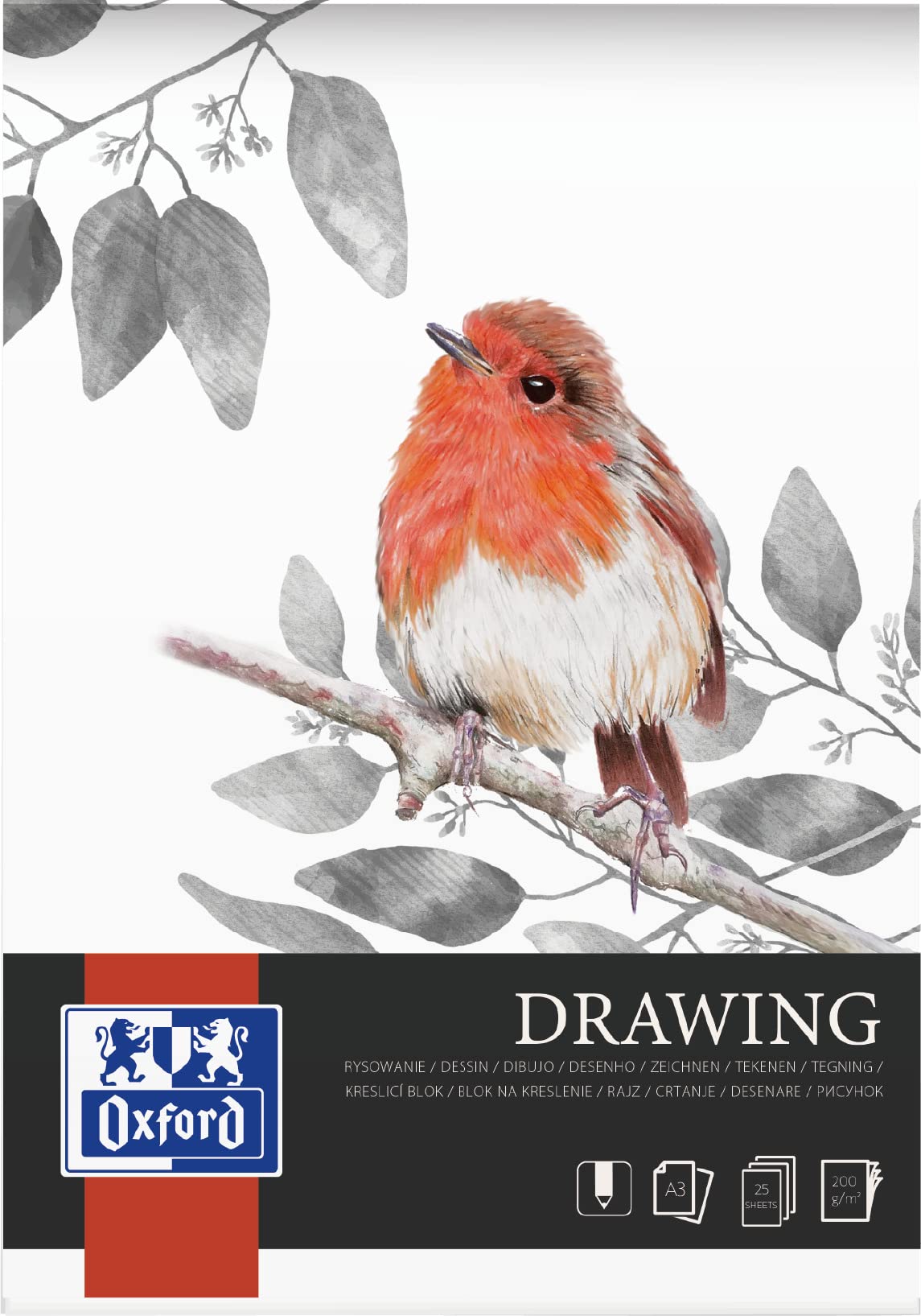 Oxford Drawing pad A3, 25 Sheets, 200 g, glued on the Sides