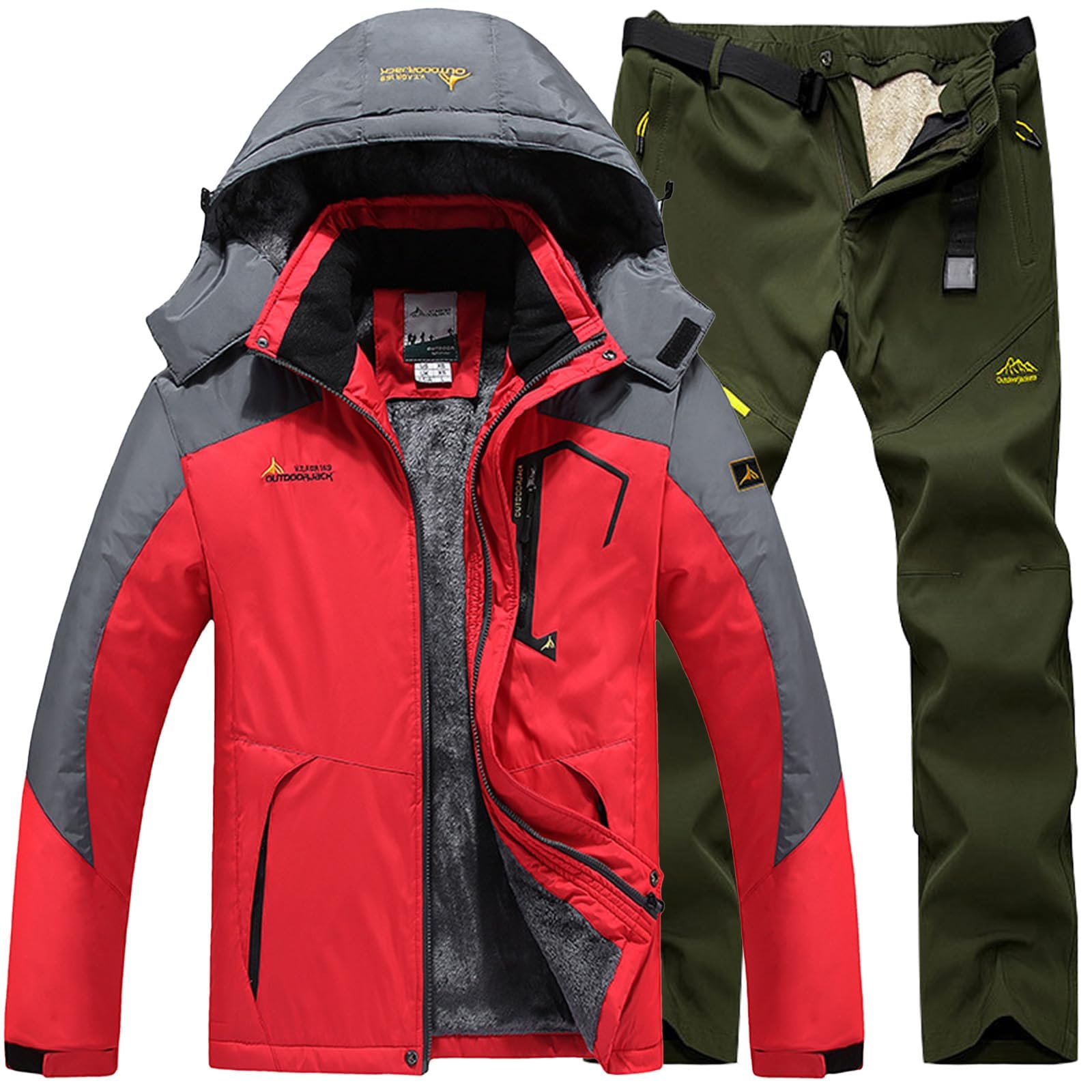 Schneeanzug Herren Damen 2 Teilig Wasserdichte Winter Skijacke und Skihose mit Kapuze Warm Winddicht Skianzug Set Outdoor Thermoanzug Atmungsaktiv Gefüttert Ski Anzug Schnee Skifahren Snowboard