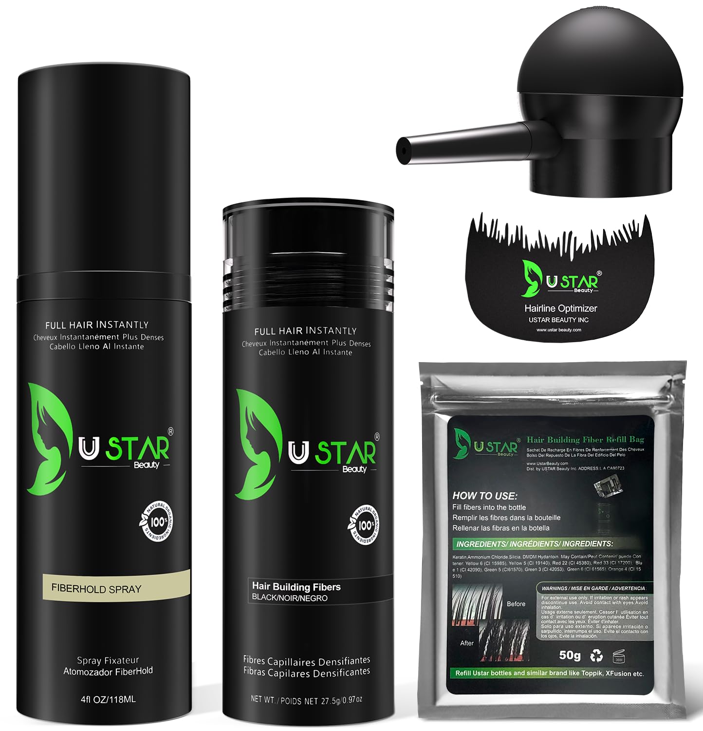 Hair Building Fibers 77 5g USTAR 5 in 1 Hair Fibers for Thinning Hair with Holding Spray for