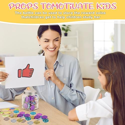 Miniatura 5 de Roowest 12 tarros de recompensa para niños, tarros de monedas a granel para fichas de comportamiento, sistema de recompensa de aula, gestión del