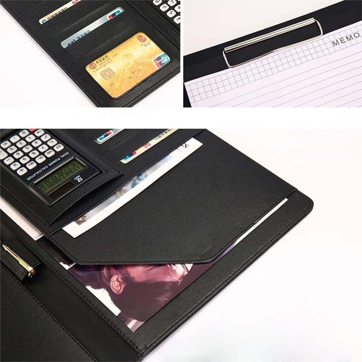 フォルダー A4 多機能フェイクレザー ポートフォリオ バインダー クリップボード付き - 面接履歴書フォルダー、書類、オフィス会議