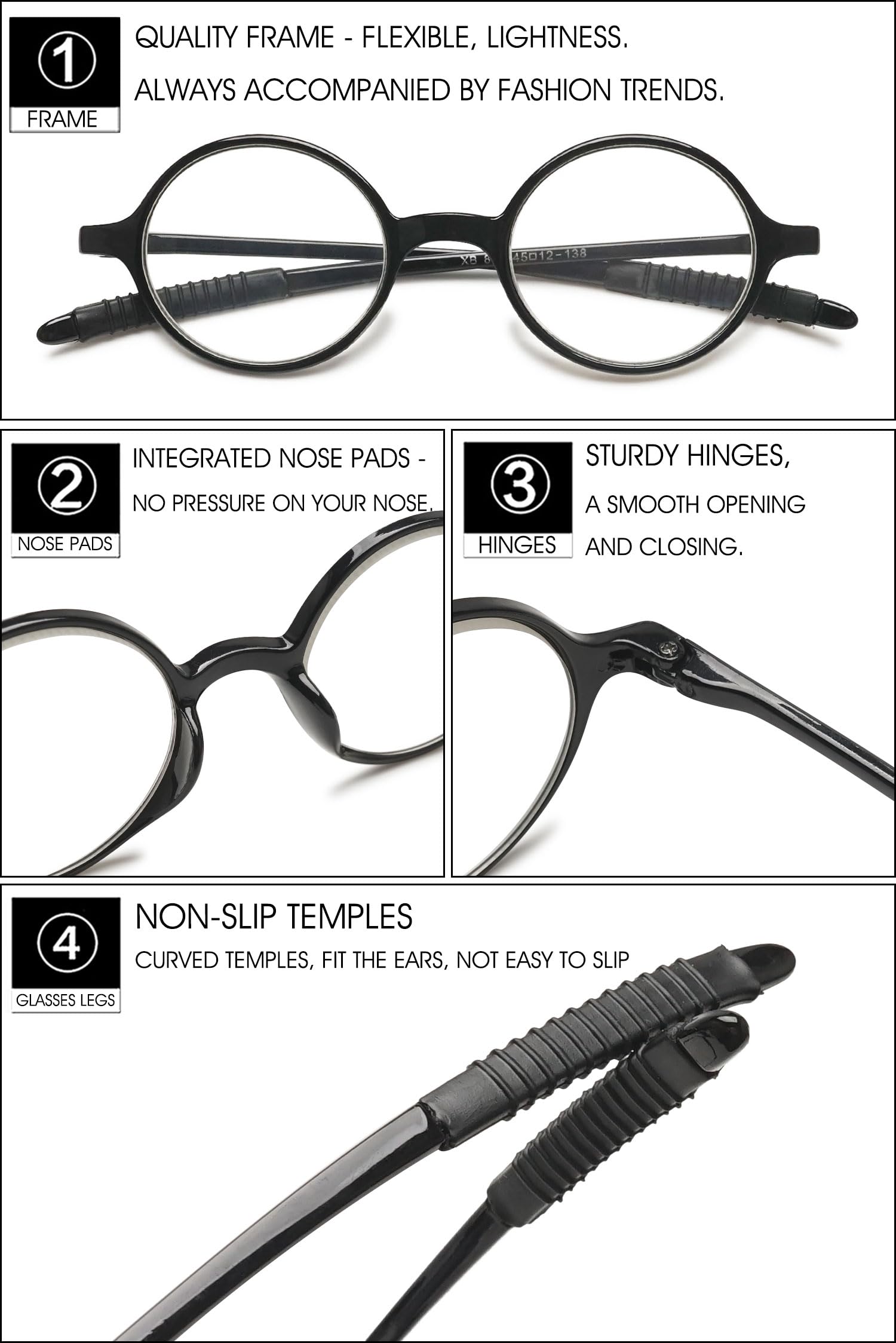 VEVESMUNDO Redondo Gafas de Lectura Pequeñas Ligeras Vintage Flexibles Vista Presbicia para Mujer Hombre - 4